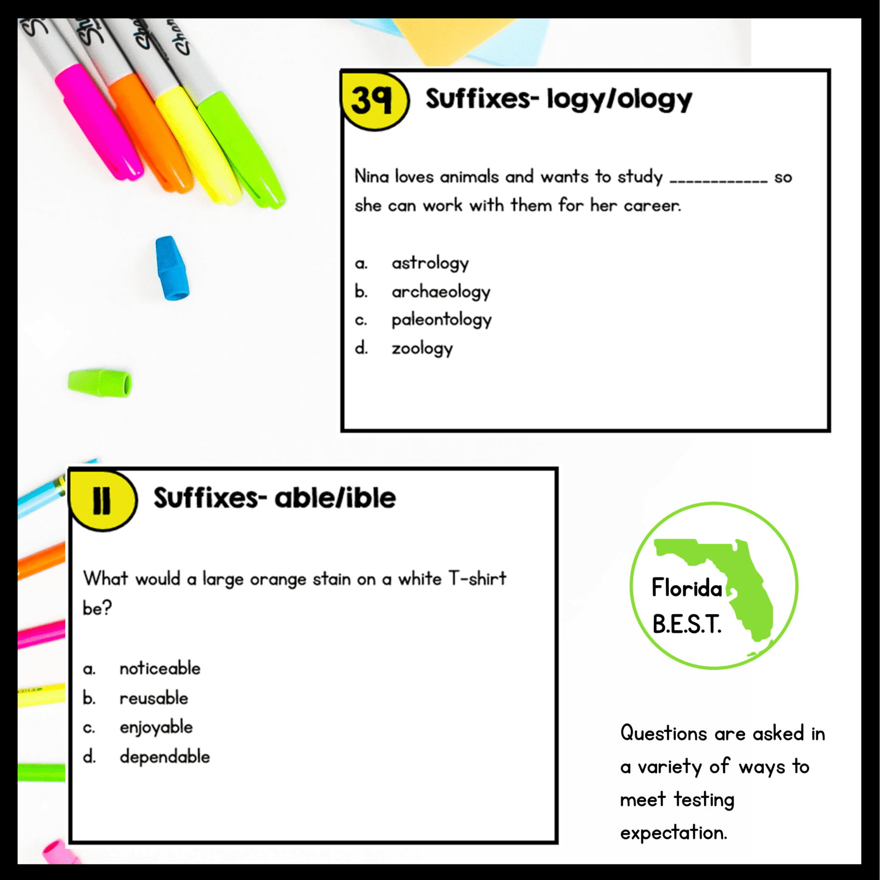Suffixes Task Cards - 5th Grade FL BEST - ELA.5.V.1.2 - Image 4