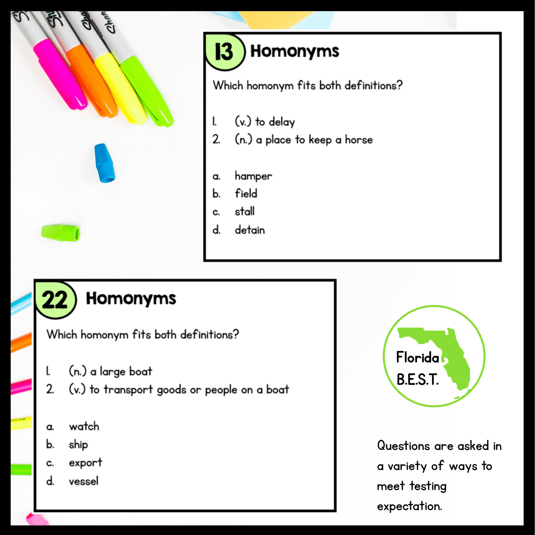 Homonyms Task Cards - 4th & 5th Grade - FL BEST ELA.4.V.1.3/5.V.1.3 - Image 4