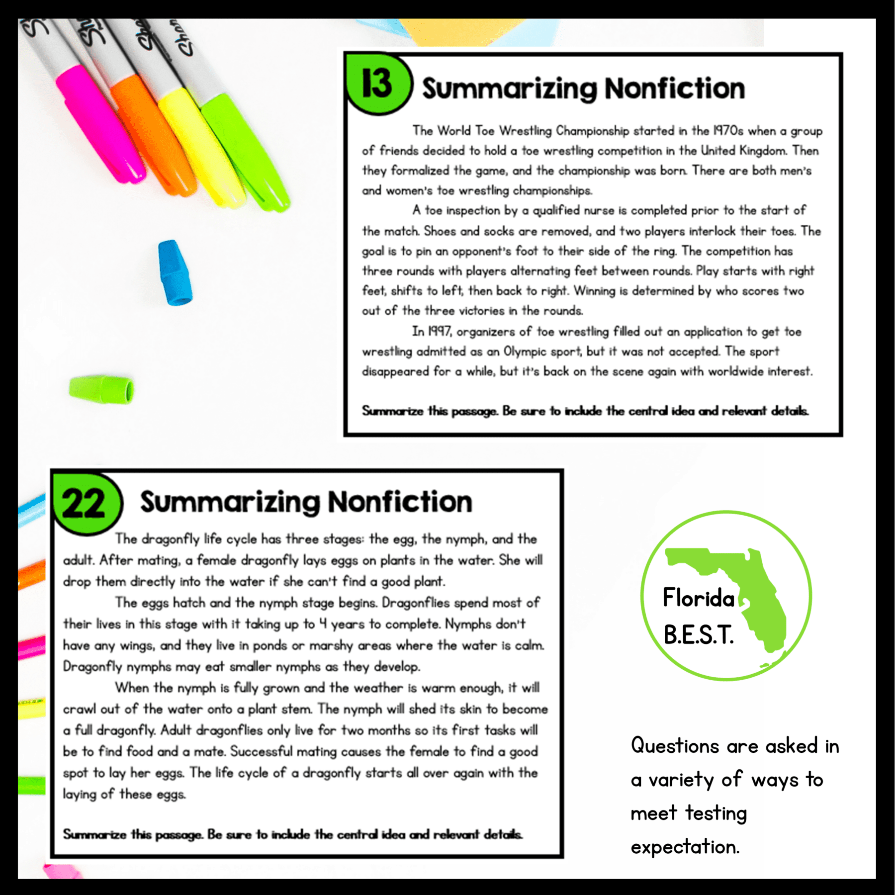 Summarizing Nonfiction Task Cards 4th & 5th Grade - FL BEST ELA.4.R.3.2/5.R.3.2 - Image 4