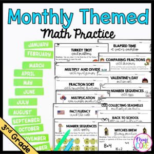 Monthly Themed Math Practice BUNDLE | 3rd Grade
