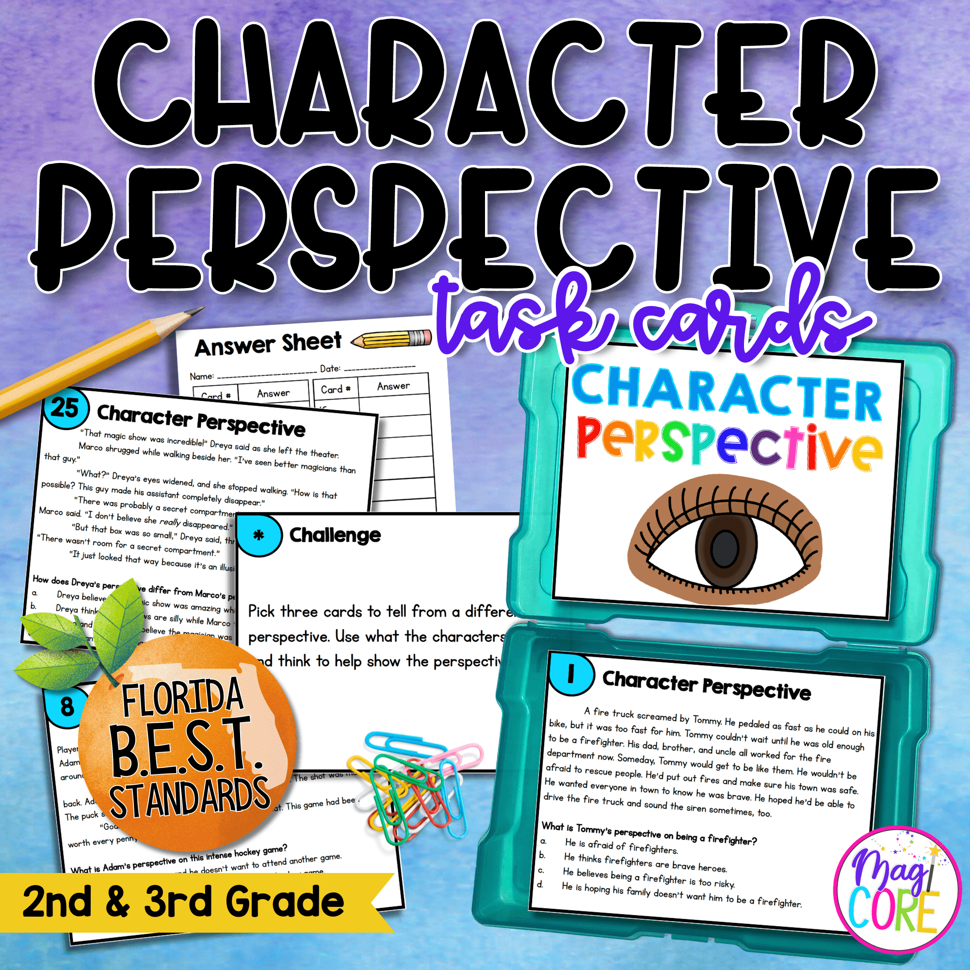Character Perspective Task Cards 2nd & 3rd Grade FL BEST ELA.2.R.1.3 ELA.3.R.1.3