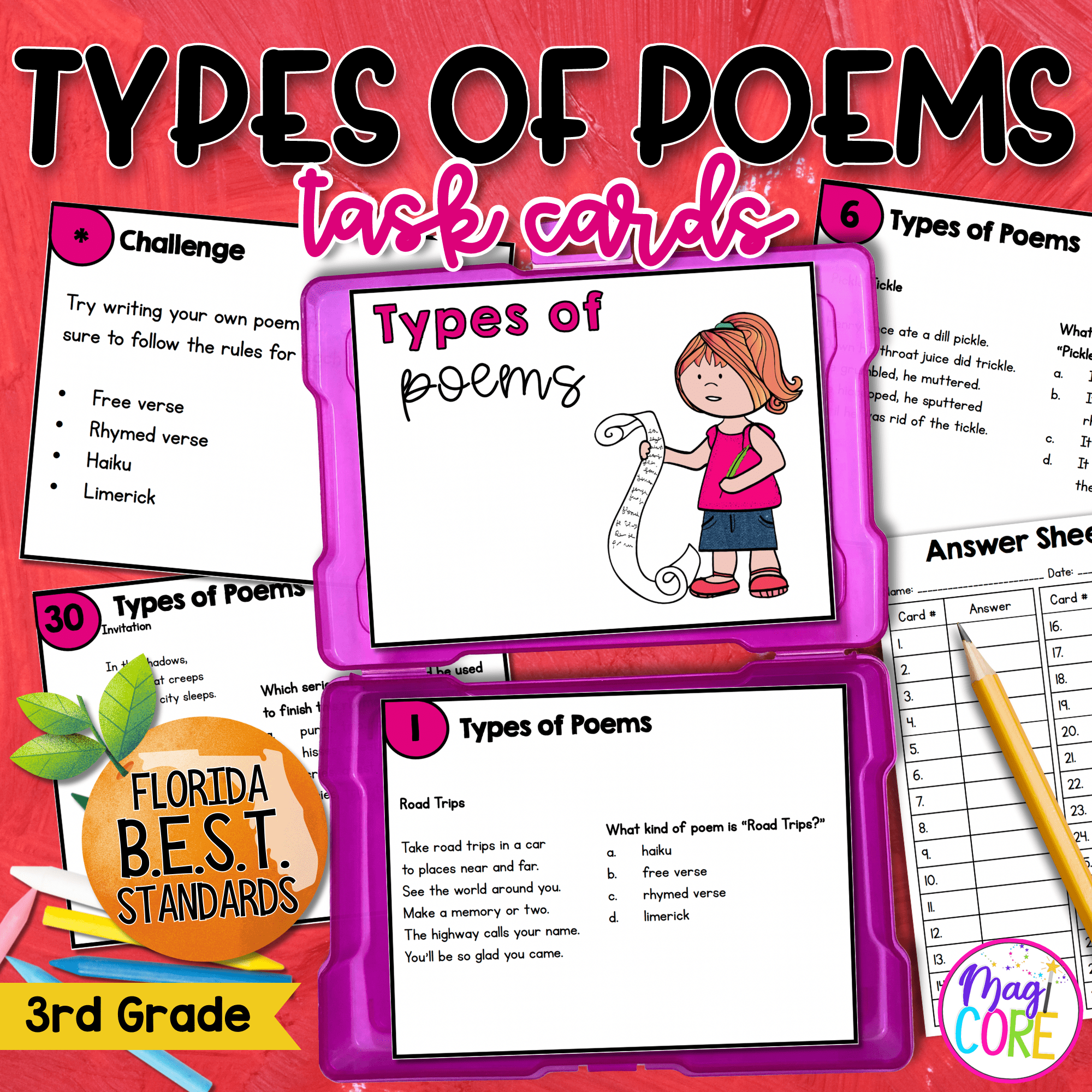 Types of Poems Task Cards - 3rd Grade - FL BEST ELA.3.R.1.4