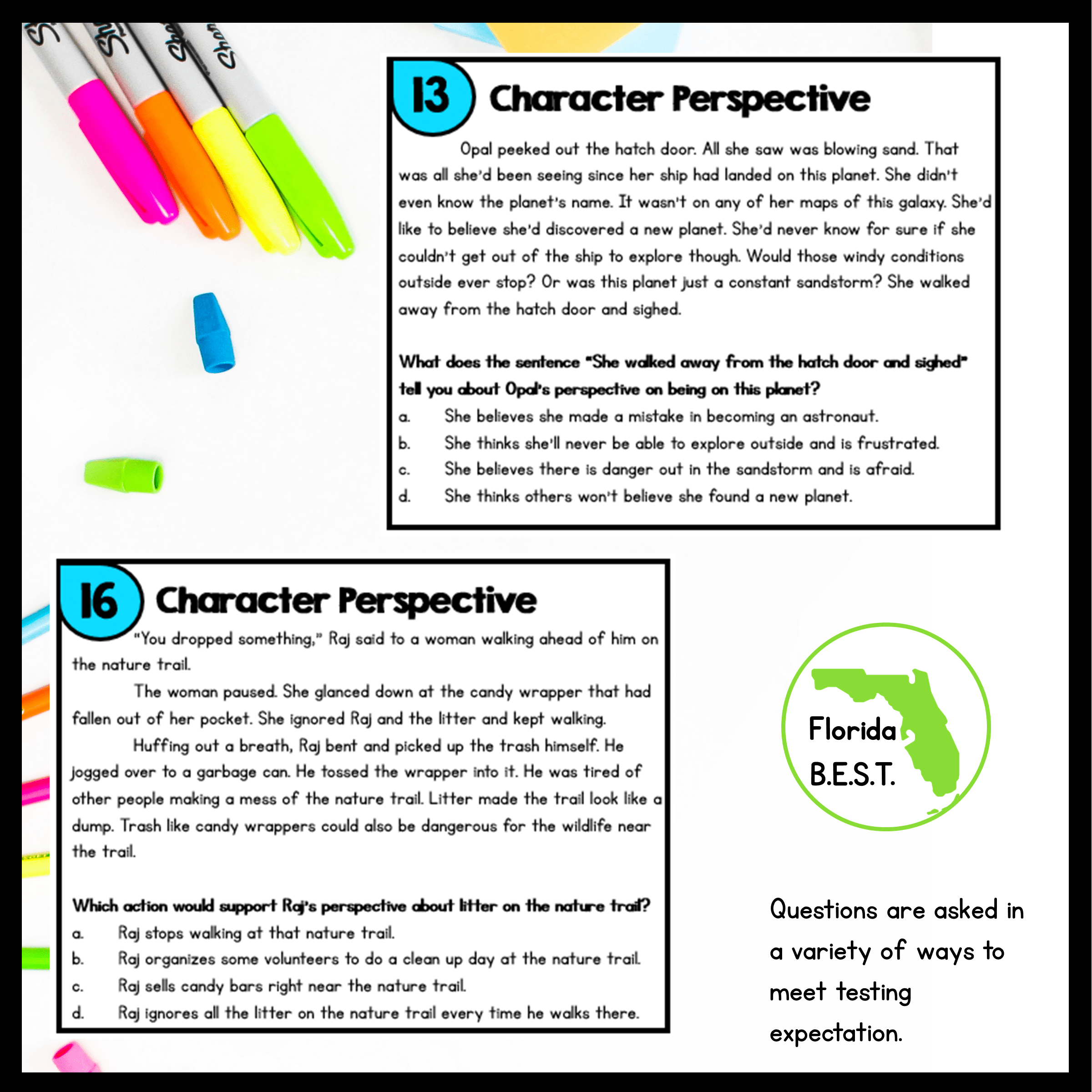 Character Perspective Task Cards 2nd & 3rd Grade FL BEST ELA.2.R.1.3 ELA.3.R.1.3 - Image 4