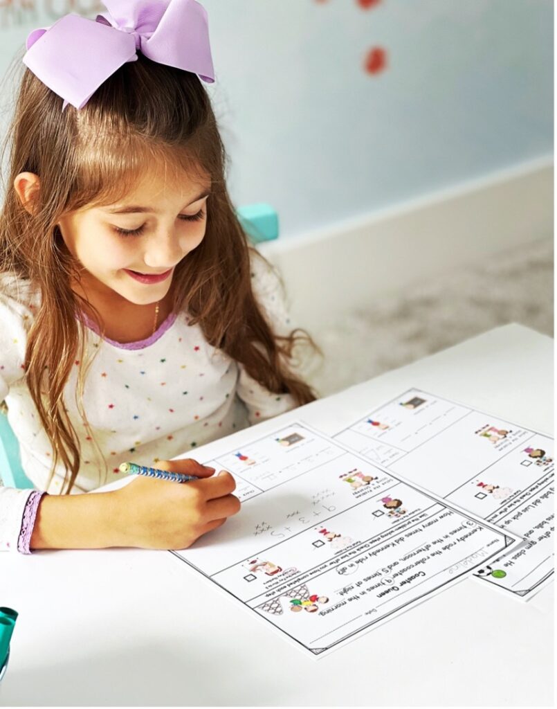 Using a check-list for adding three numbers in a word problem helps students internalize them on their own.