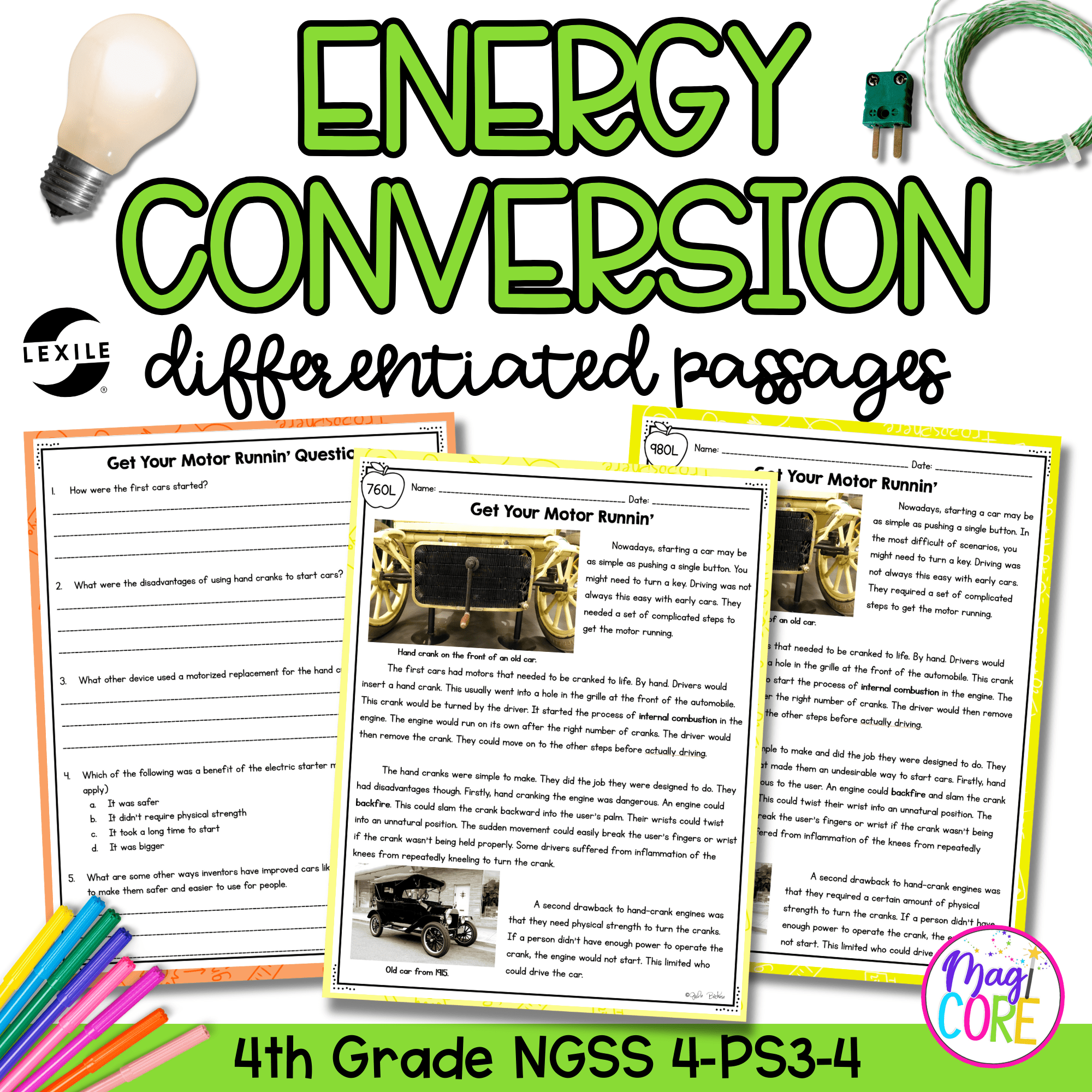 Energy Conversion NGSS 4-PS3-4 - Science Differentiated Passages