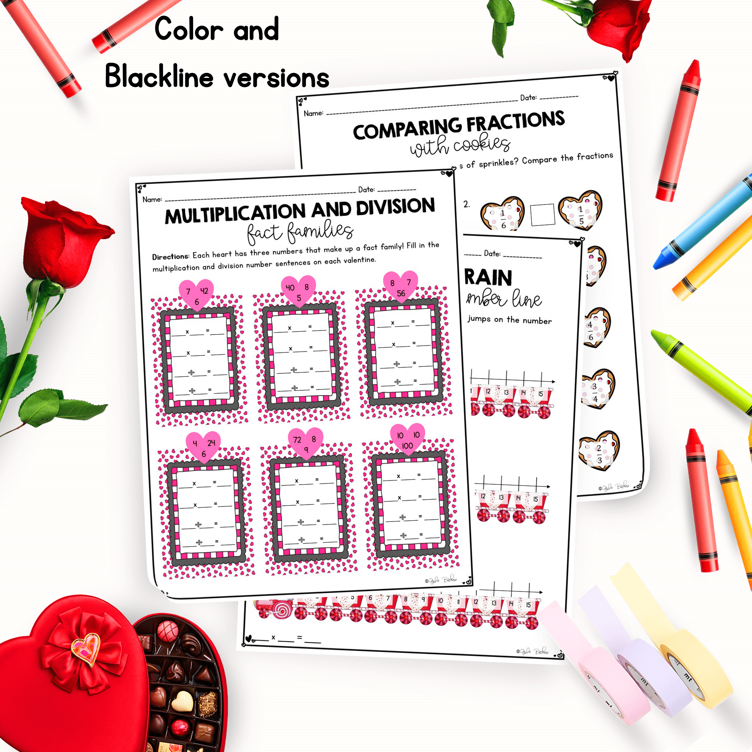 February Themed Math Practice - 3rd Grade - Image 2