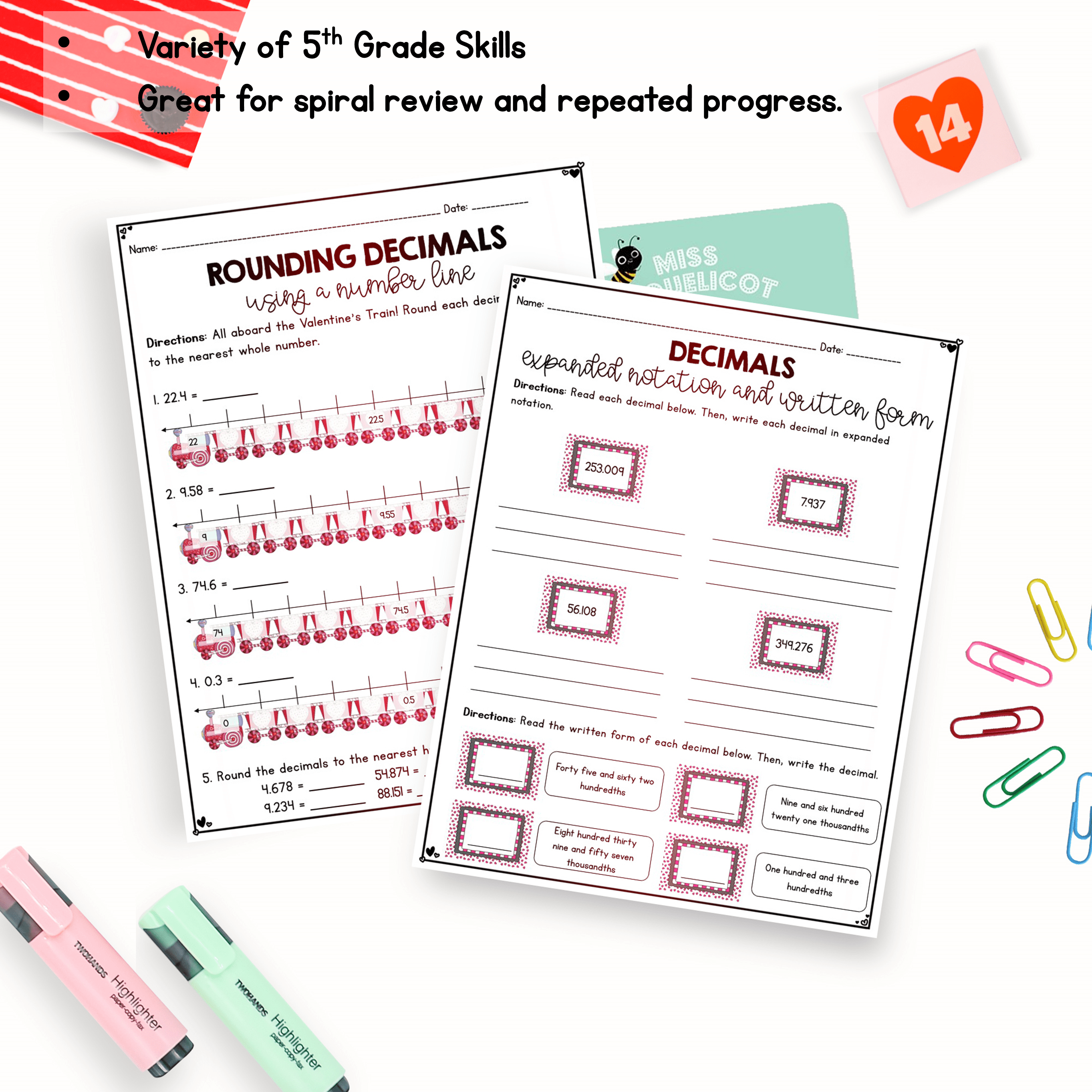 February Themed Math Practice - 5th Grade - Image 3