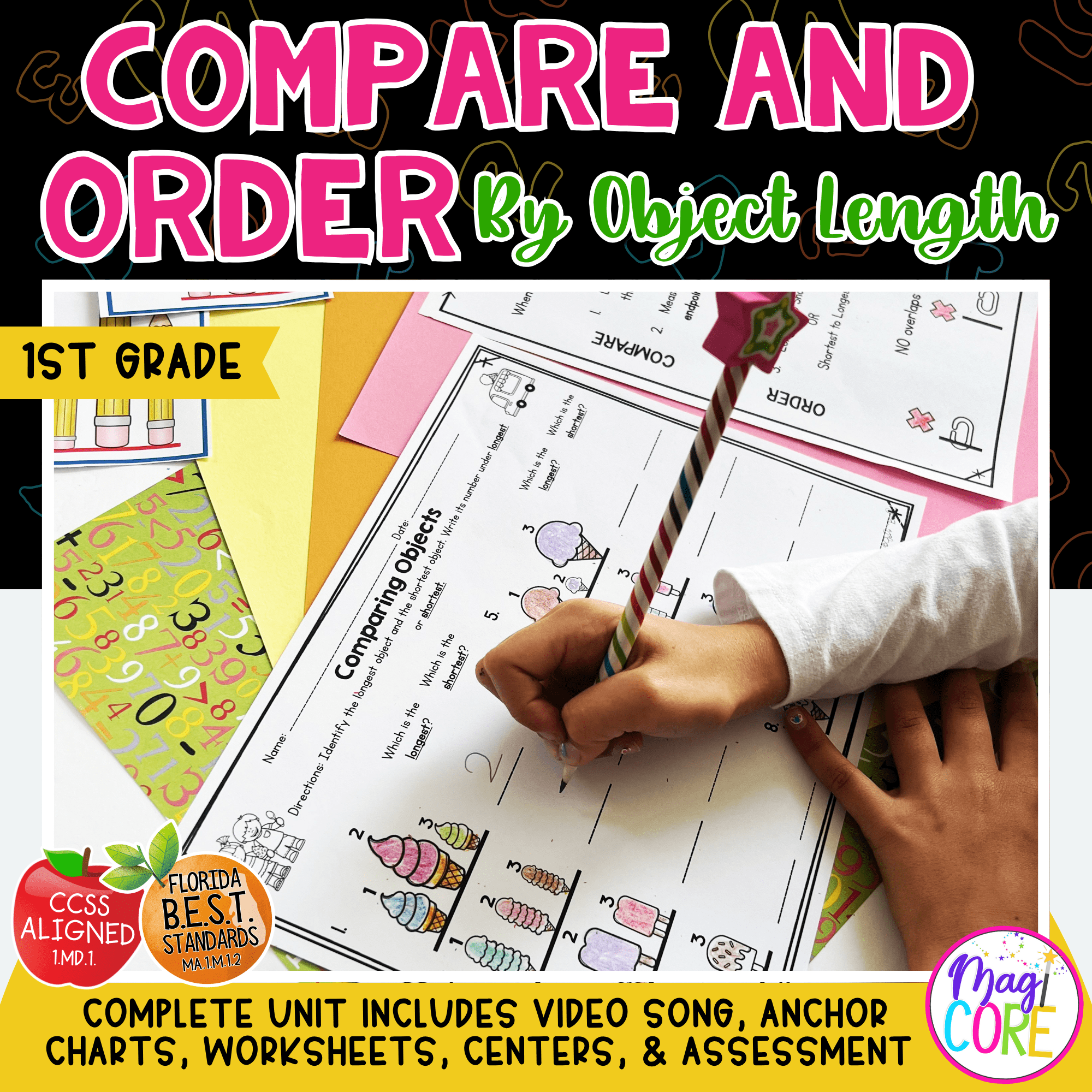 Compare and Order by Length - 1st Grade Math - 1.MD.A.1 | MA.1.M.1.2