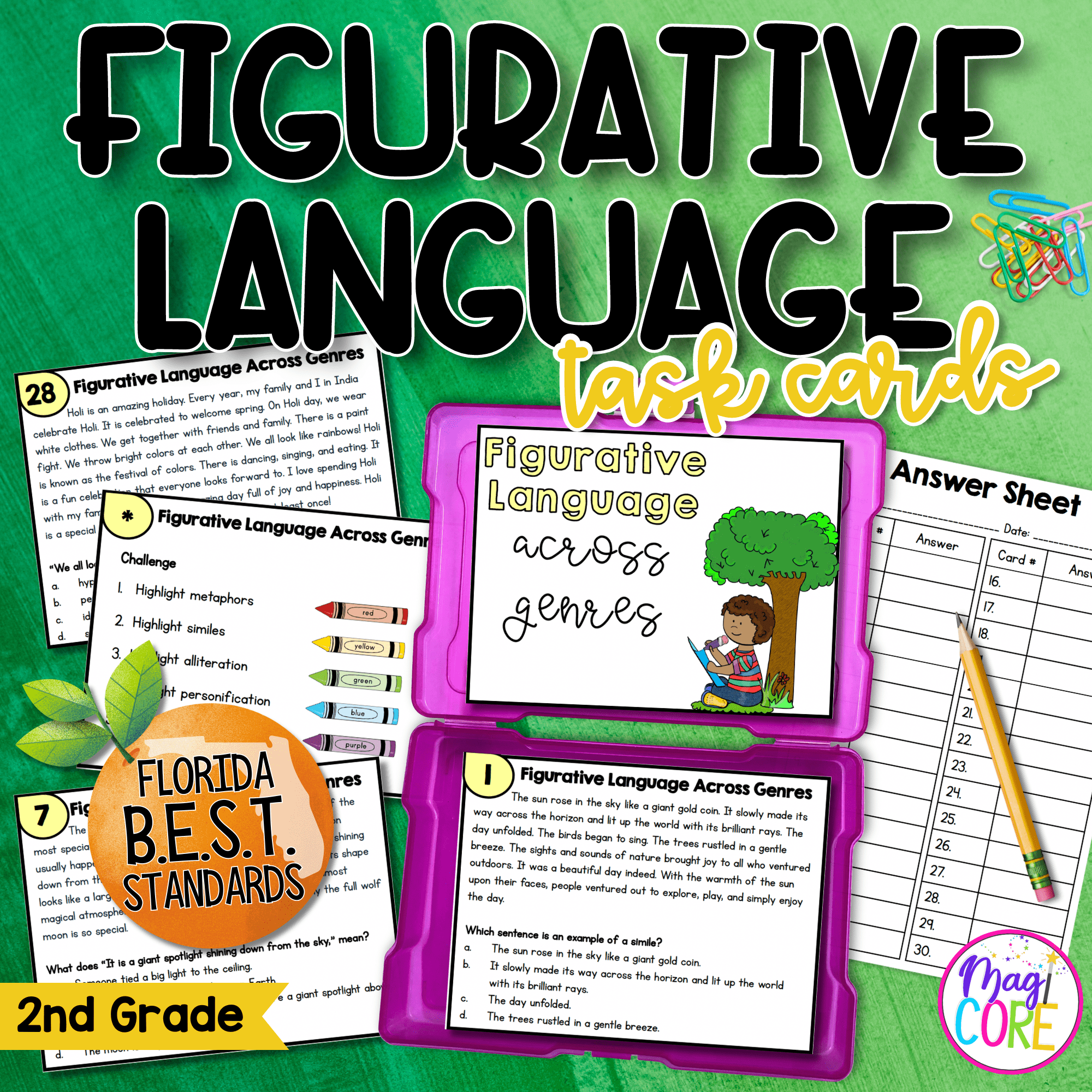 Figurative Language Reading Task Cards - 2nd Grade - Florida FL BEST ELA.2.R.3.1
