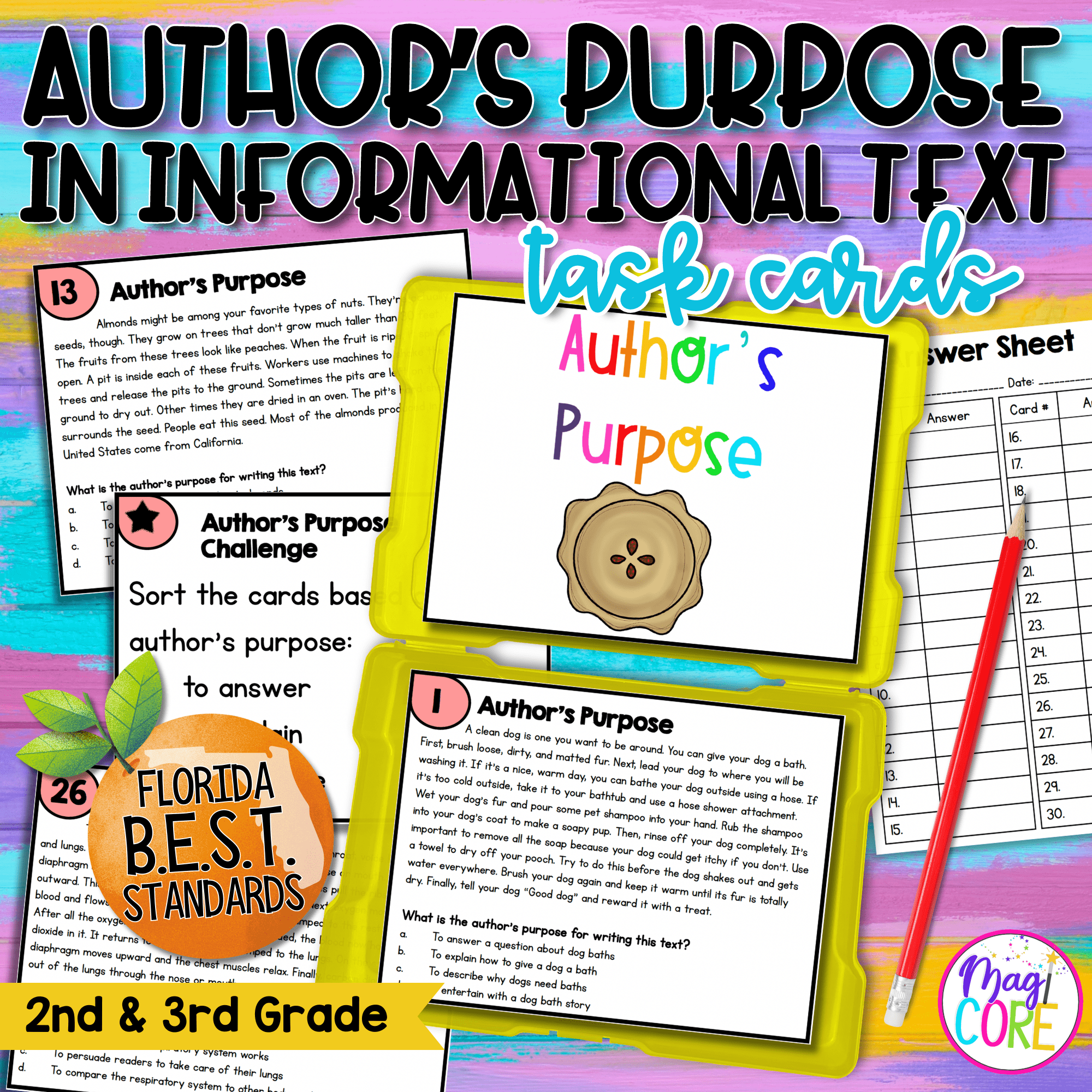 Author's Purpose Task Cards - 3rd Grade - FL BEST ELA.3.R.2.3