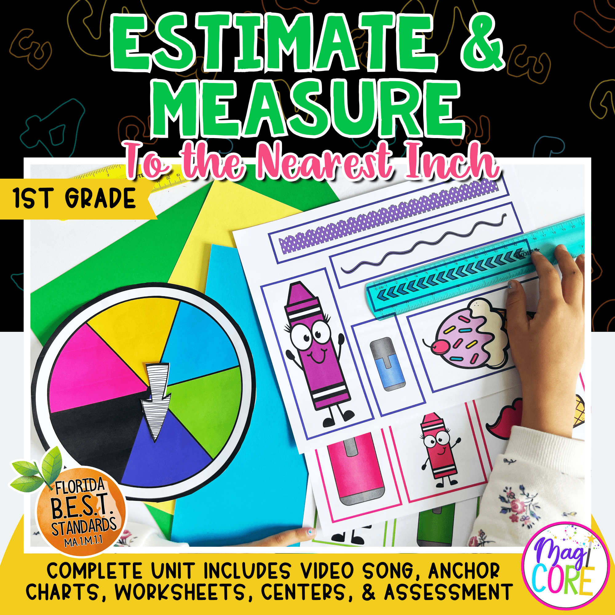 Estimate & Measure to the Nearest Inch - 1st Grade Math - MA.1.M.1.1
