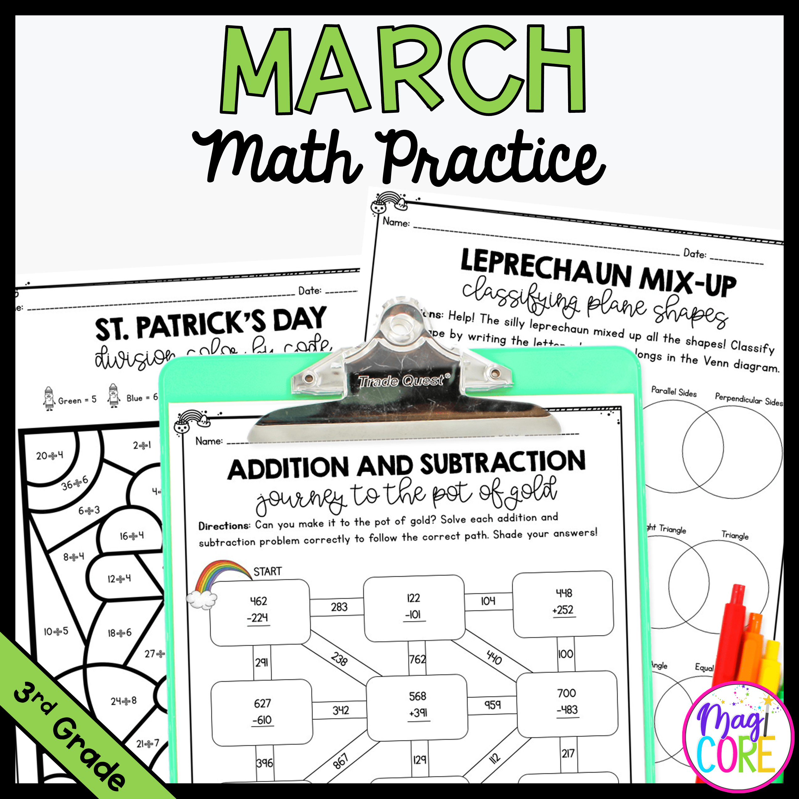 March Themed Math Practice - 3rd Grade