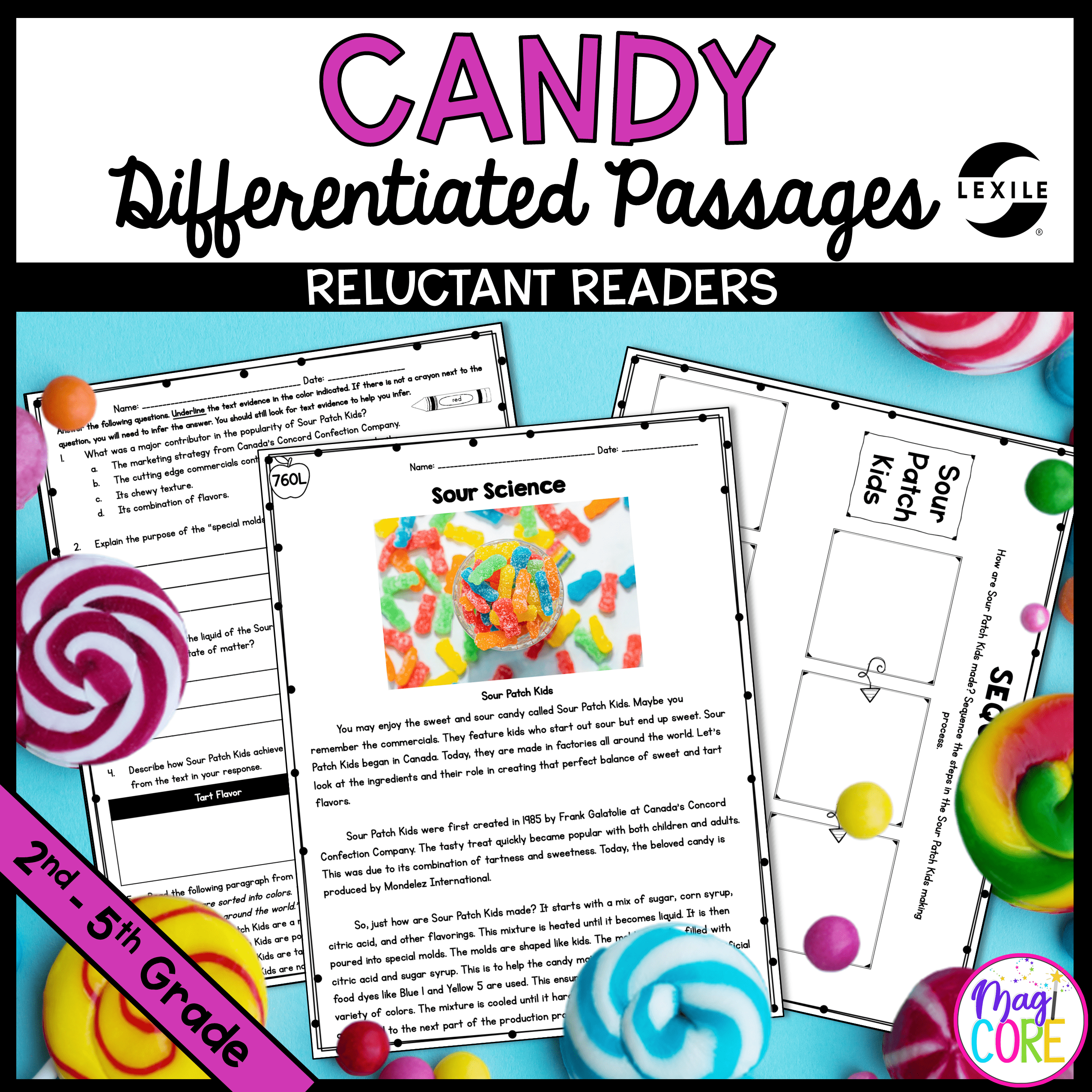 Candy Themed Lexile Leveled Differentiated Reading Passages - 2nd-5th Grade