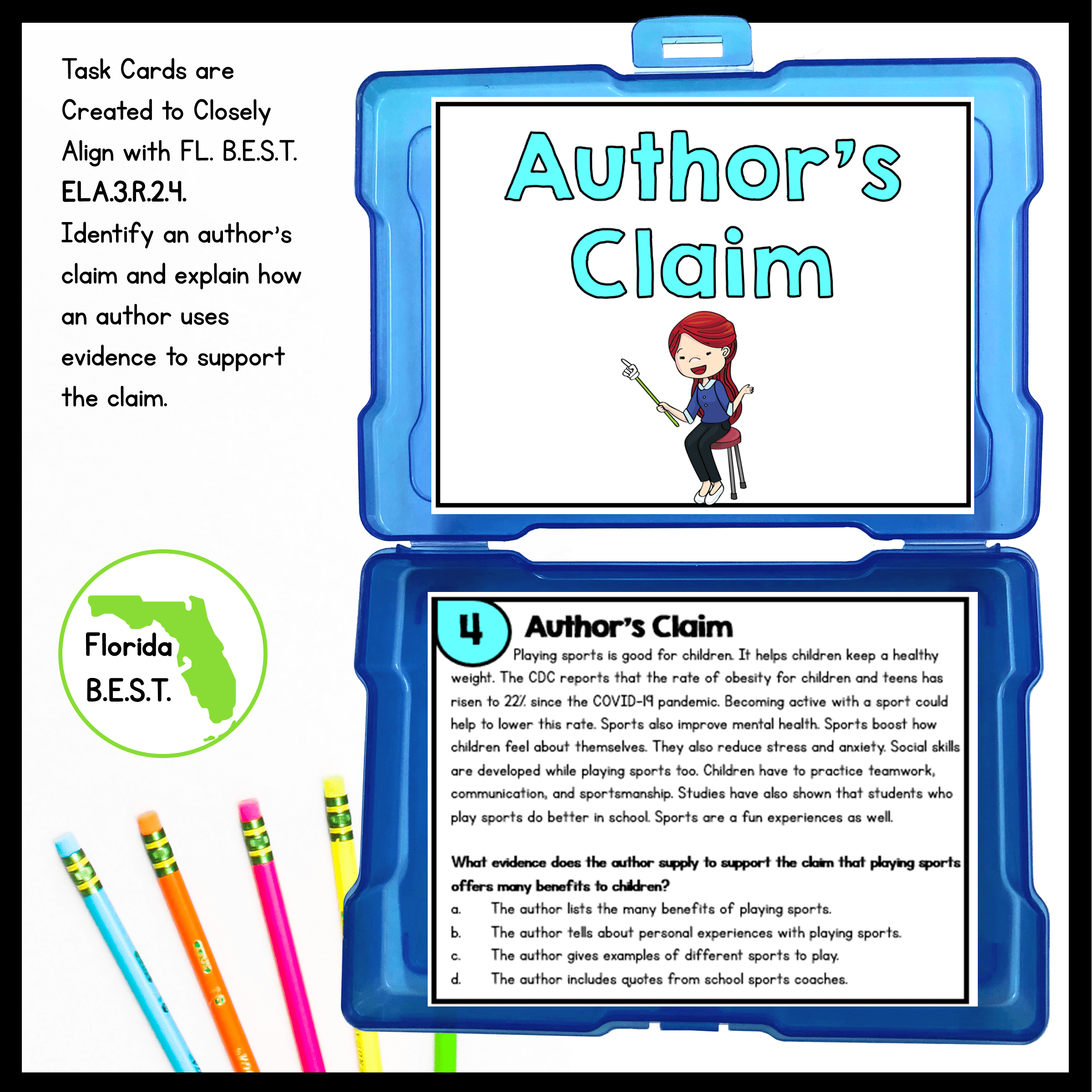 Author's Claim Reading Task Cards - 3rd Grade - Florida FL BEST ELA.3.R.2.4 - Image 2