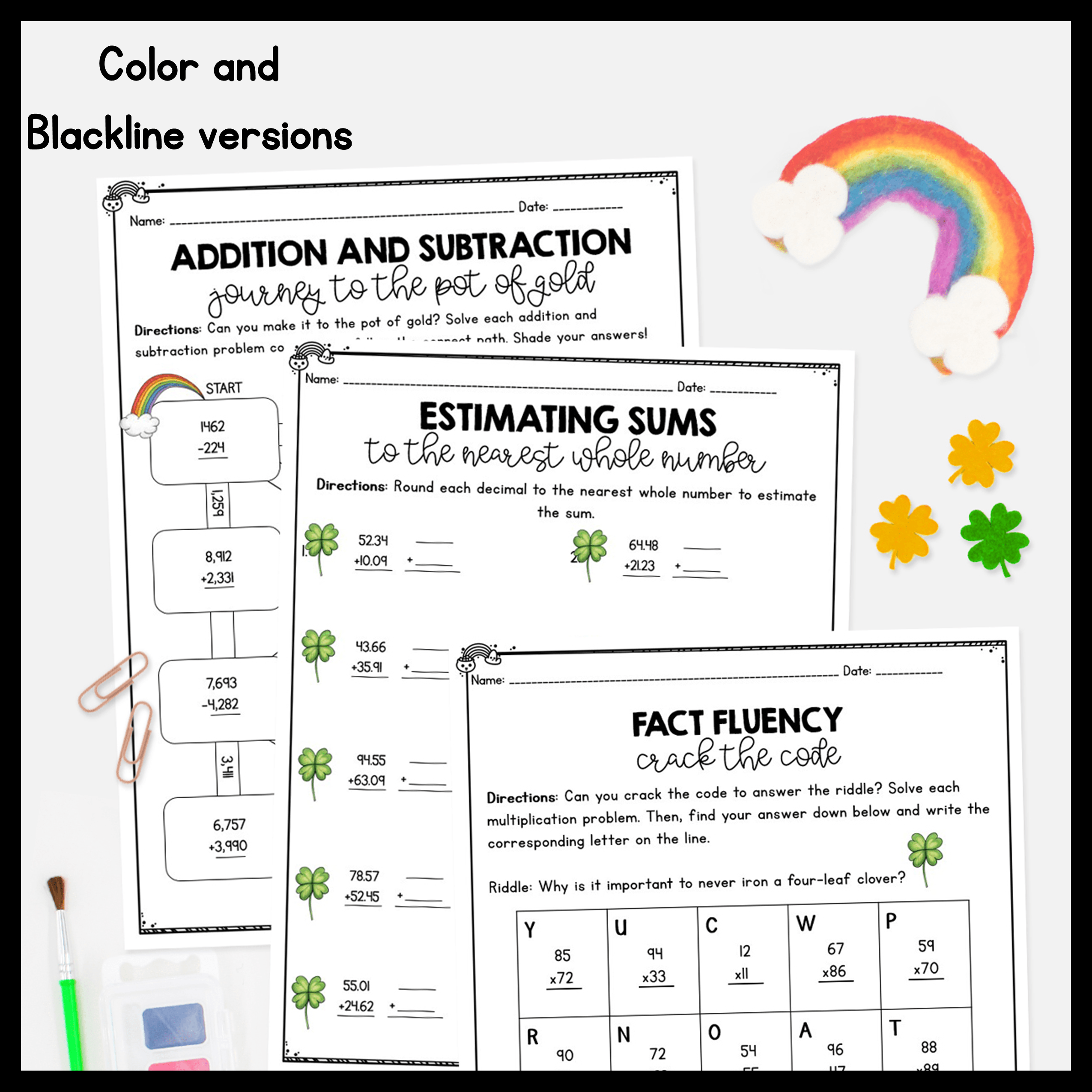 March Themed Math Practice - 4th Grade - Image 2
