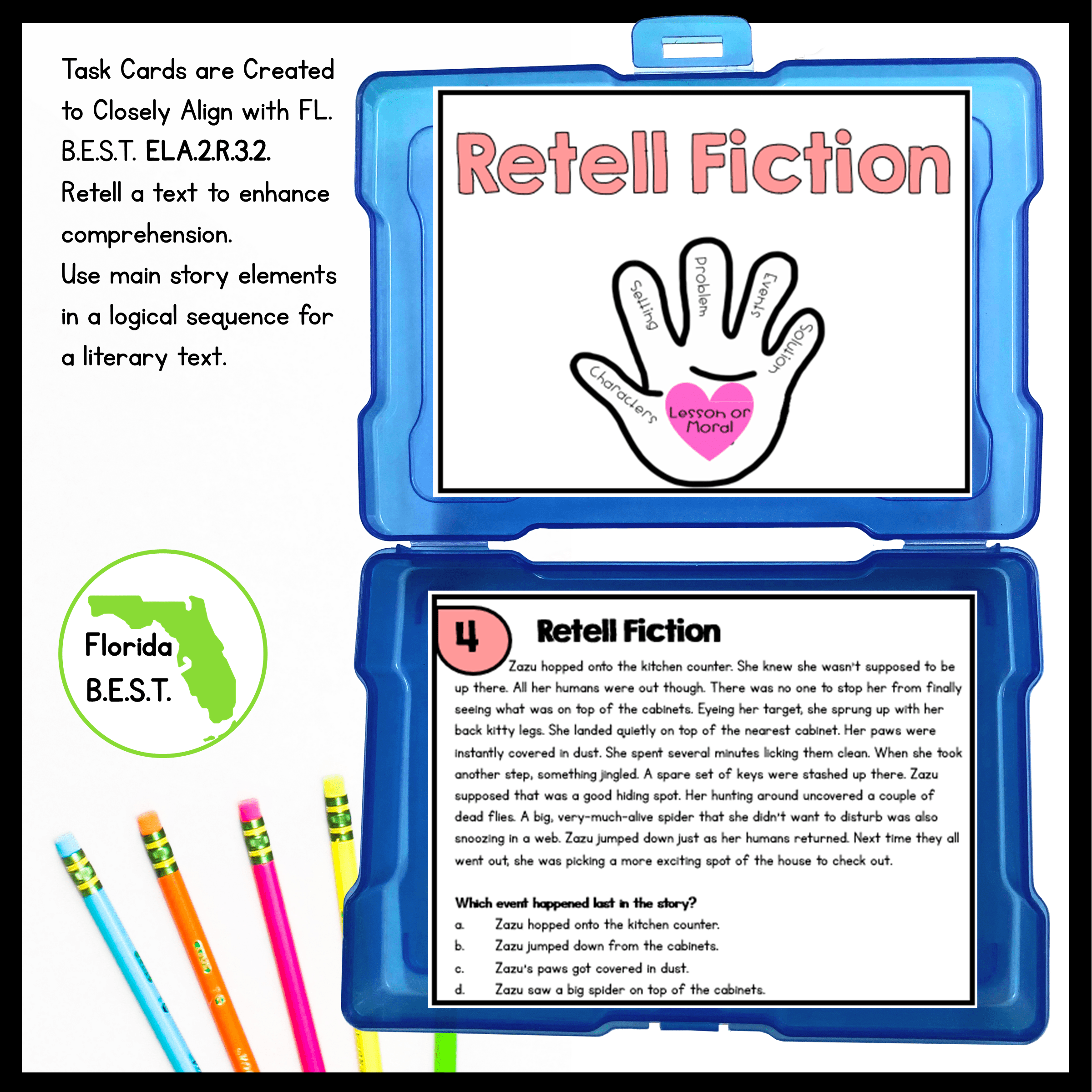 Retell Fiction Reading Task Cards - 2nd Grade - Florida FL BEST ELA.2.R.3.2 - Image 2