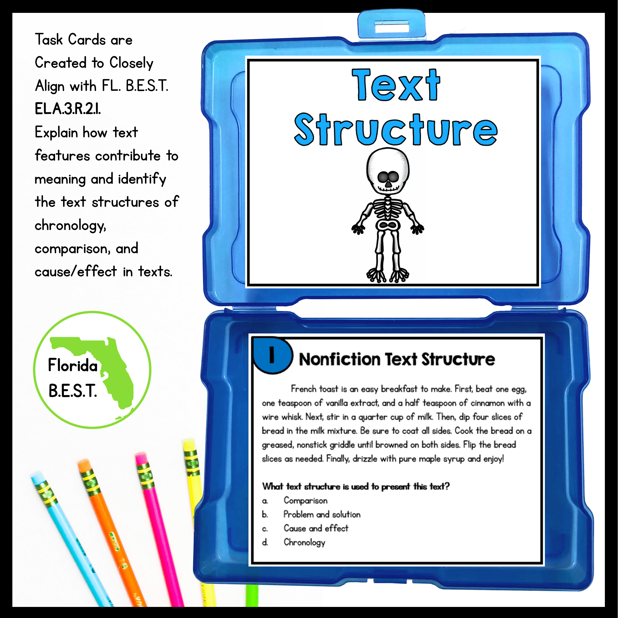 Nonfiction Text Structure Reading Task Cards 3rd Grade Florida BEST ELA.3.R.2.1 - Image 2
