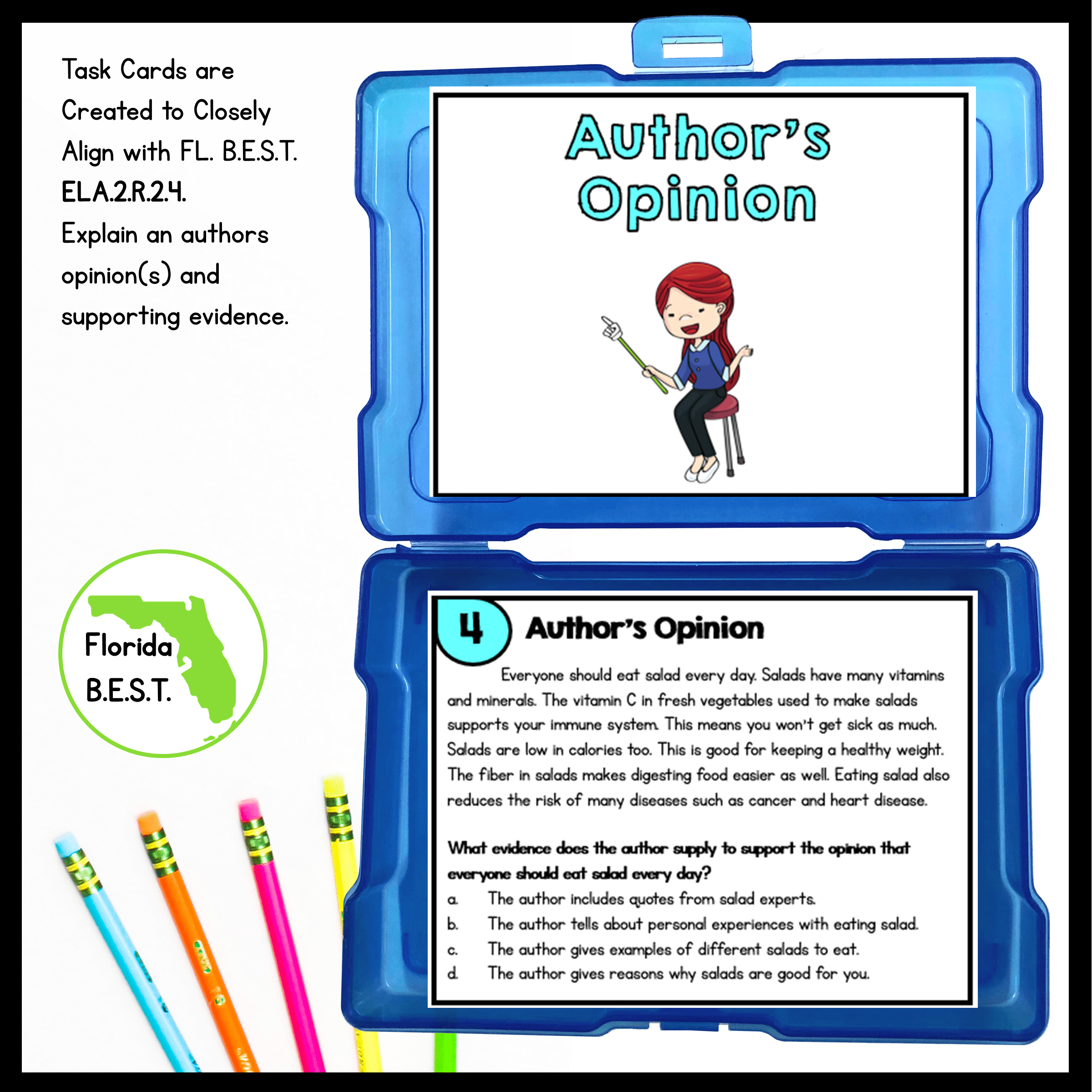 Author's Opinion Reading ELA Task Cards - 2nd Grade Florida FL BEST ELA.2.R.2.4 - Image 2