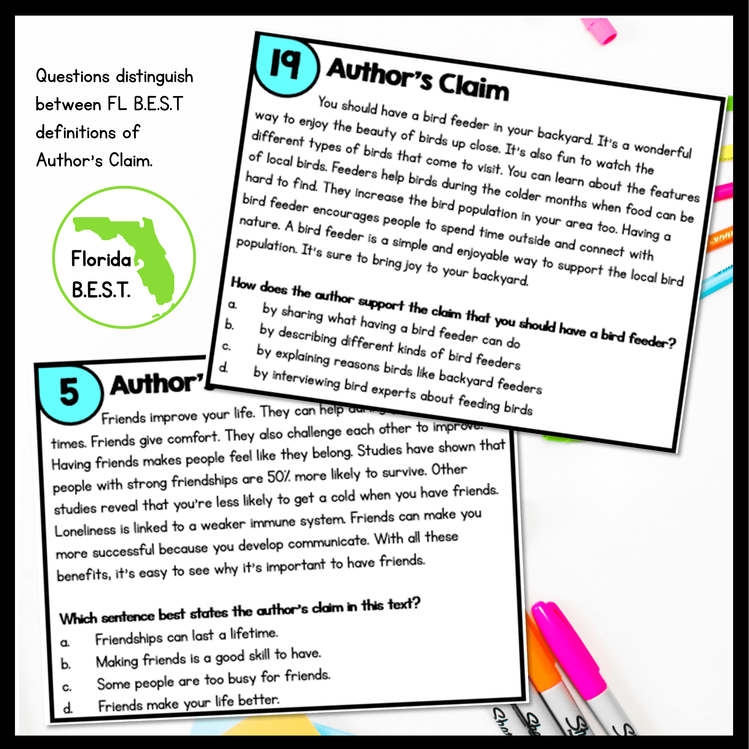 Author's Claim Reading Task Cards - 3rd Grade - Florida FL BEST ELA.3.R.2.4 - Image 3