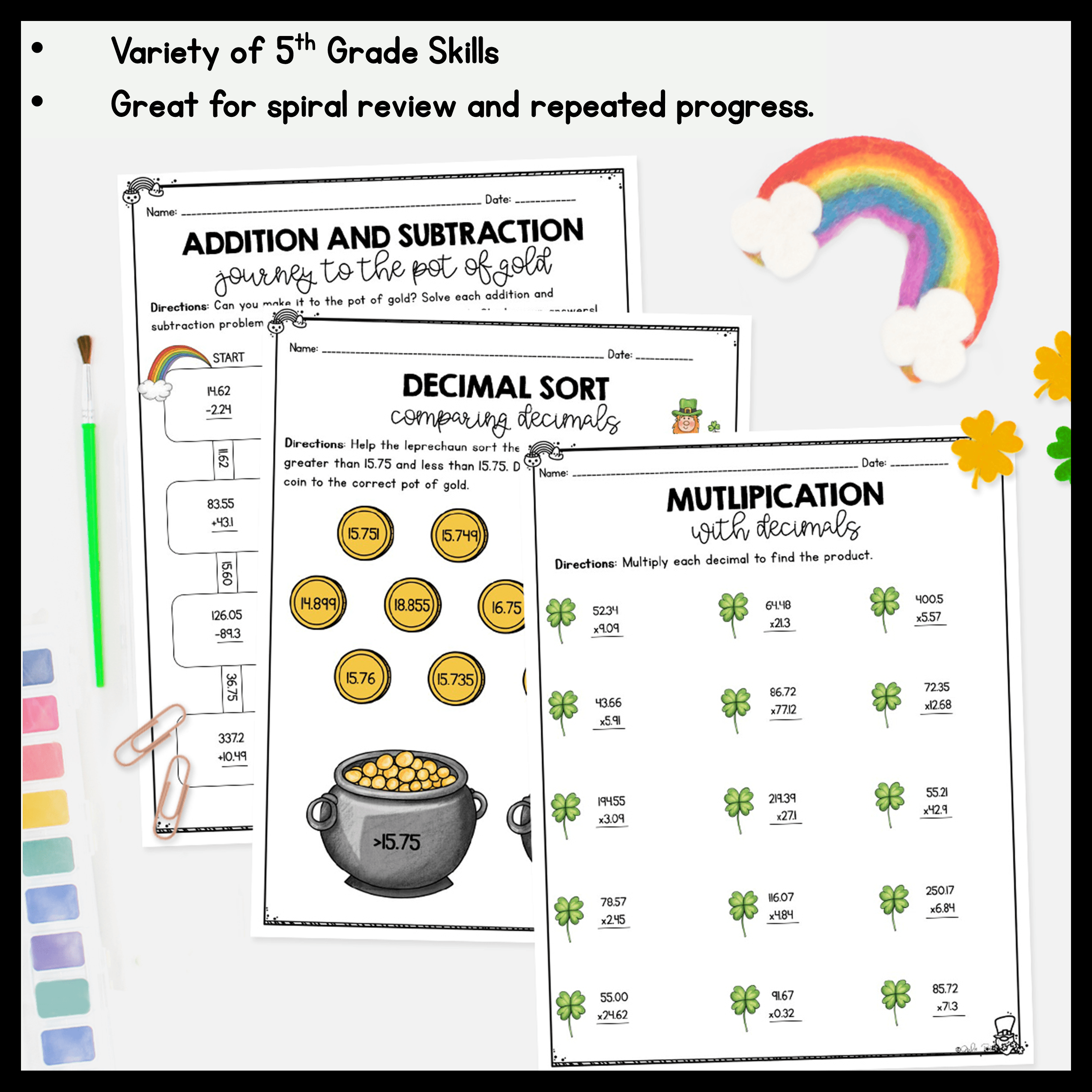 March Themed Math Practice - 5th Grade - Image 3