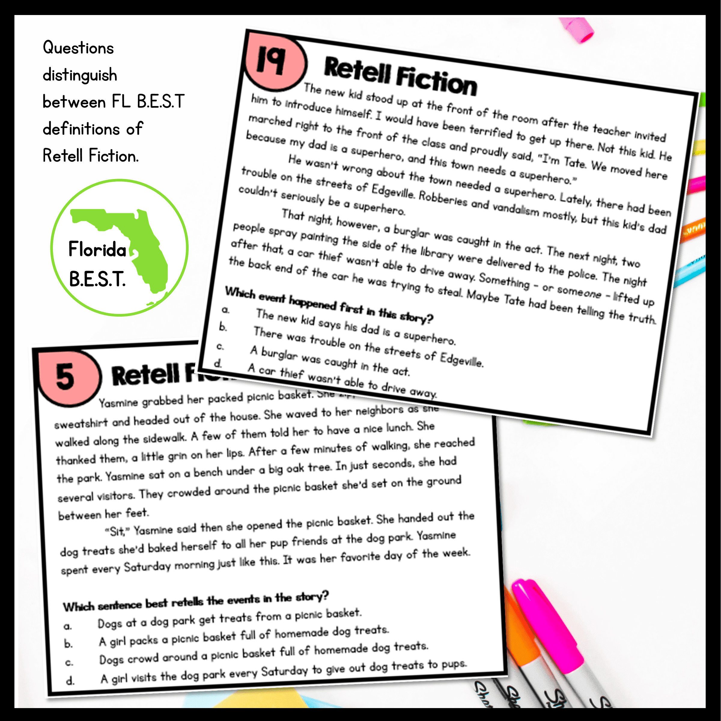 Retell Fiction Reading Task Cards - 2nd Grade - Florida FL BEST ELA.2.R.3.2 - Image 3