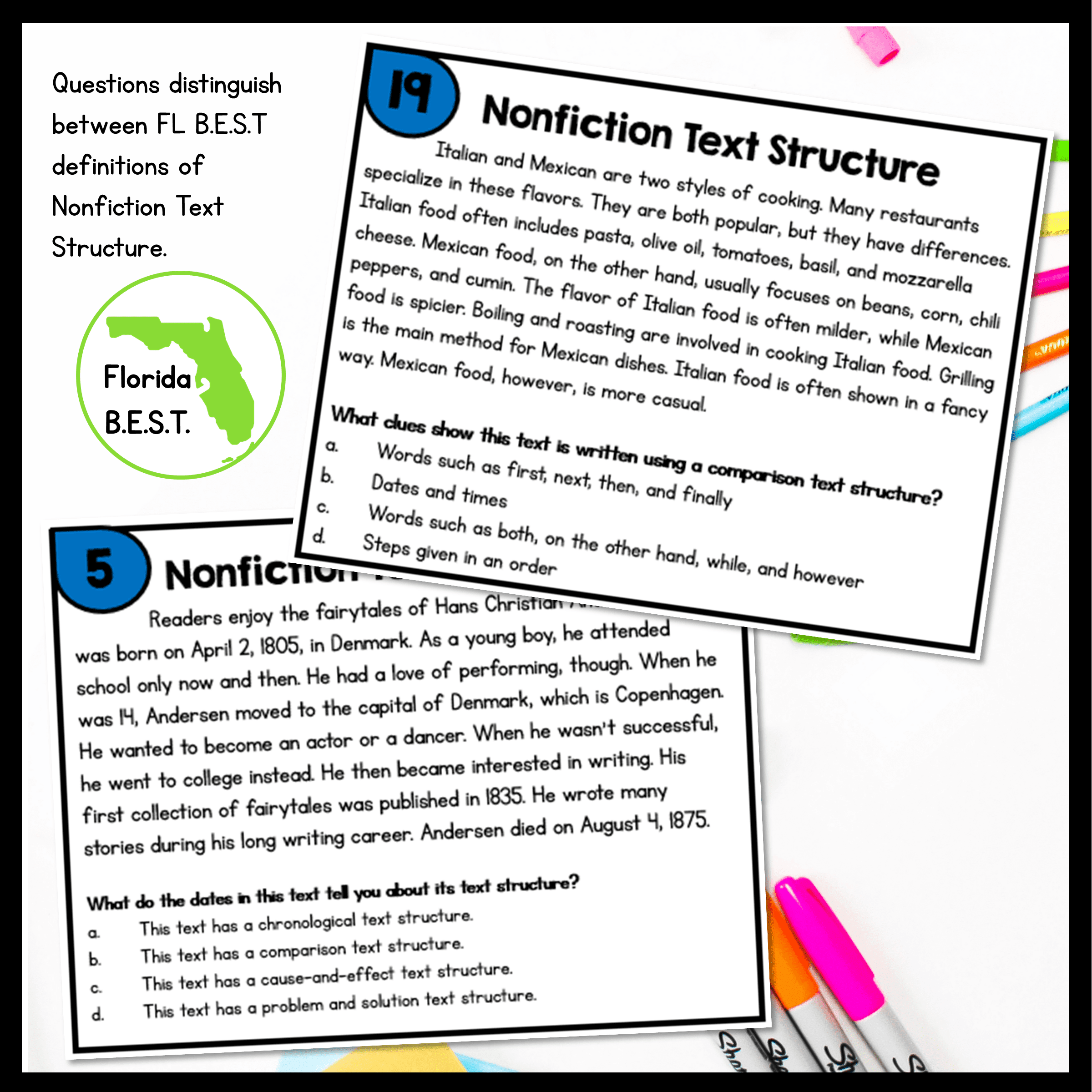 Nonfiction Text Structure Reading Task Cards 3rd Grade Florida BEST ELA.3.R.2.1 - Image 3