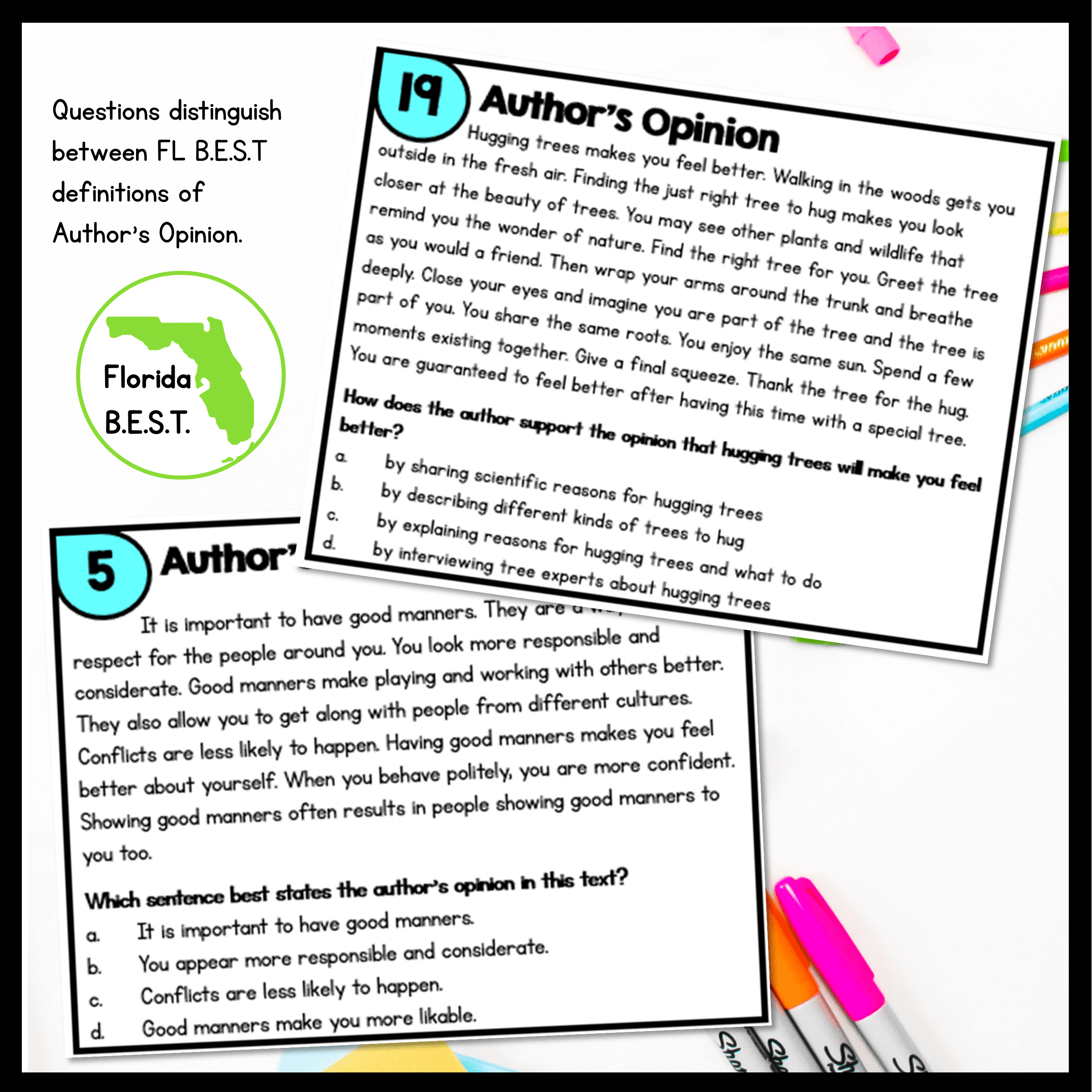 Author's Opinion Reading ELA Task Cards - 2nd Grade Florida FL BEST ELA.2.R.2.4 - Image 3