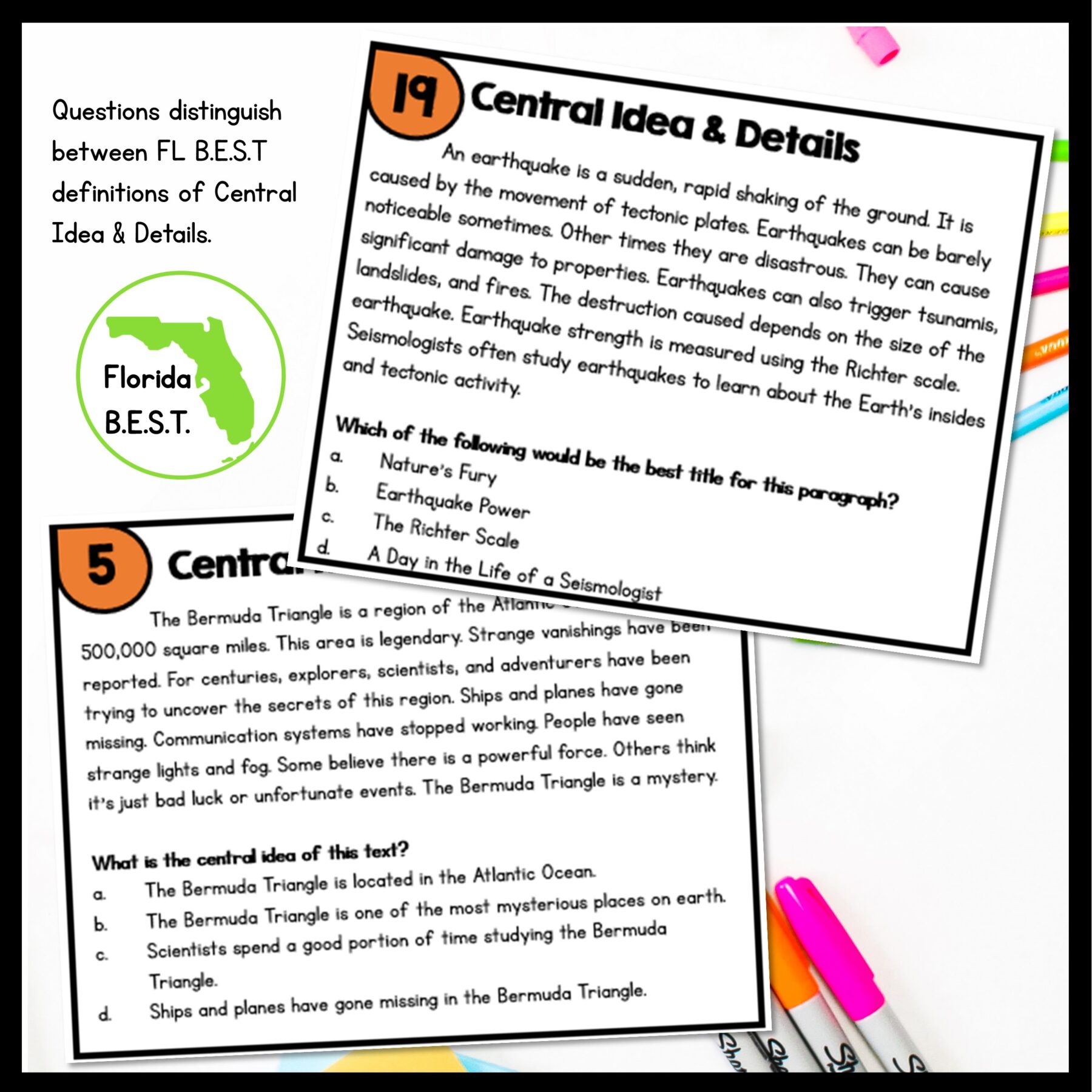 Central Idea & Details Task Cards - 2nd Grade - FL BEST ELA.2.R.2.2 - Image 3