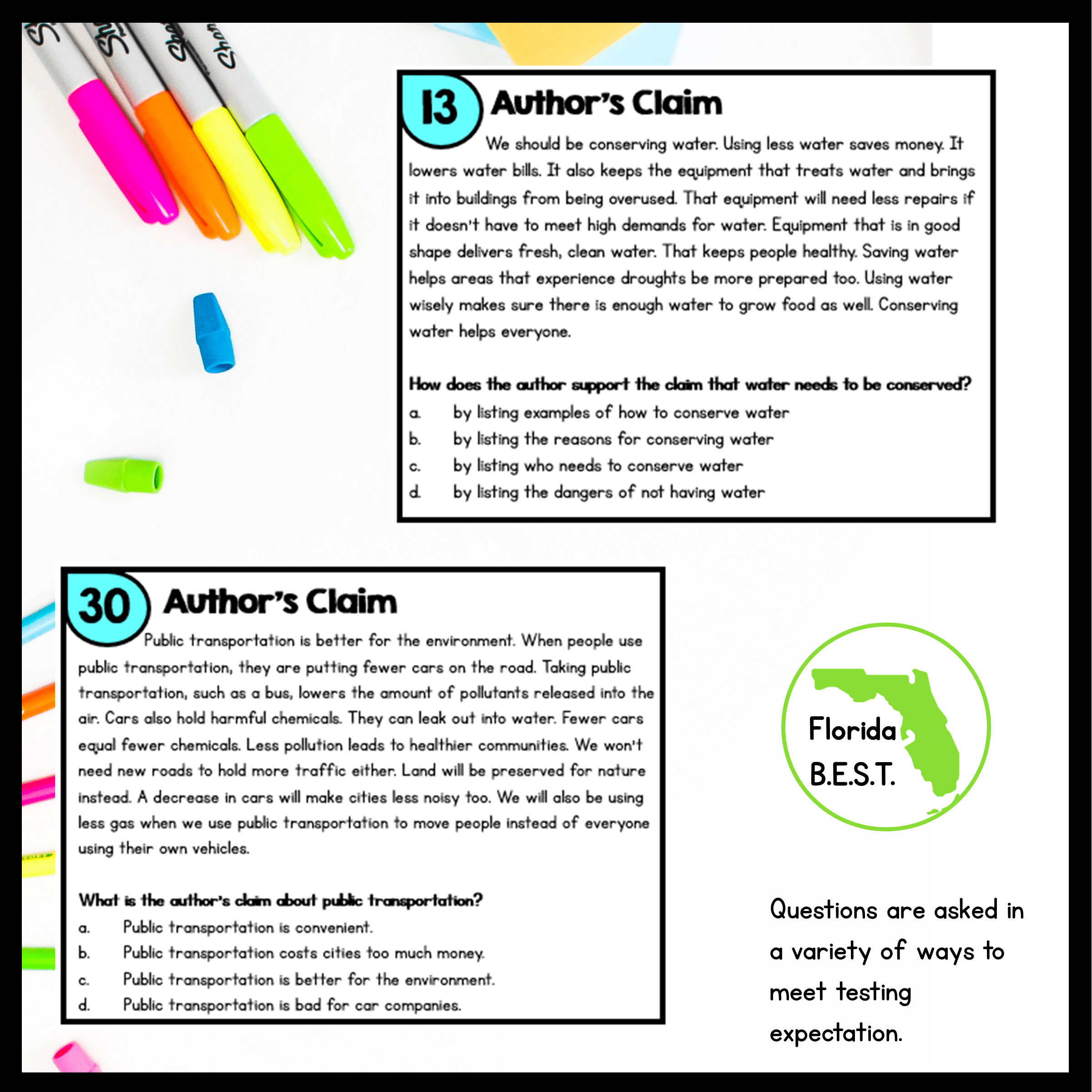 Author's Claim Reading Task Cards - 3rd Grade - Florida FL BEST ELA.3.R.2.4 - Image 4