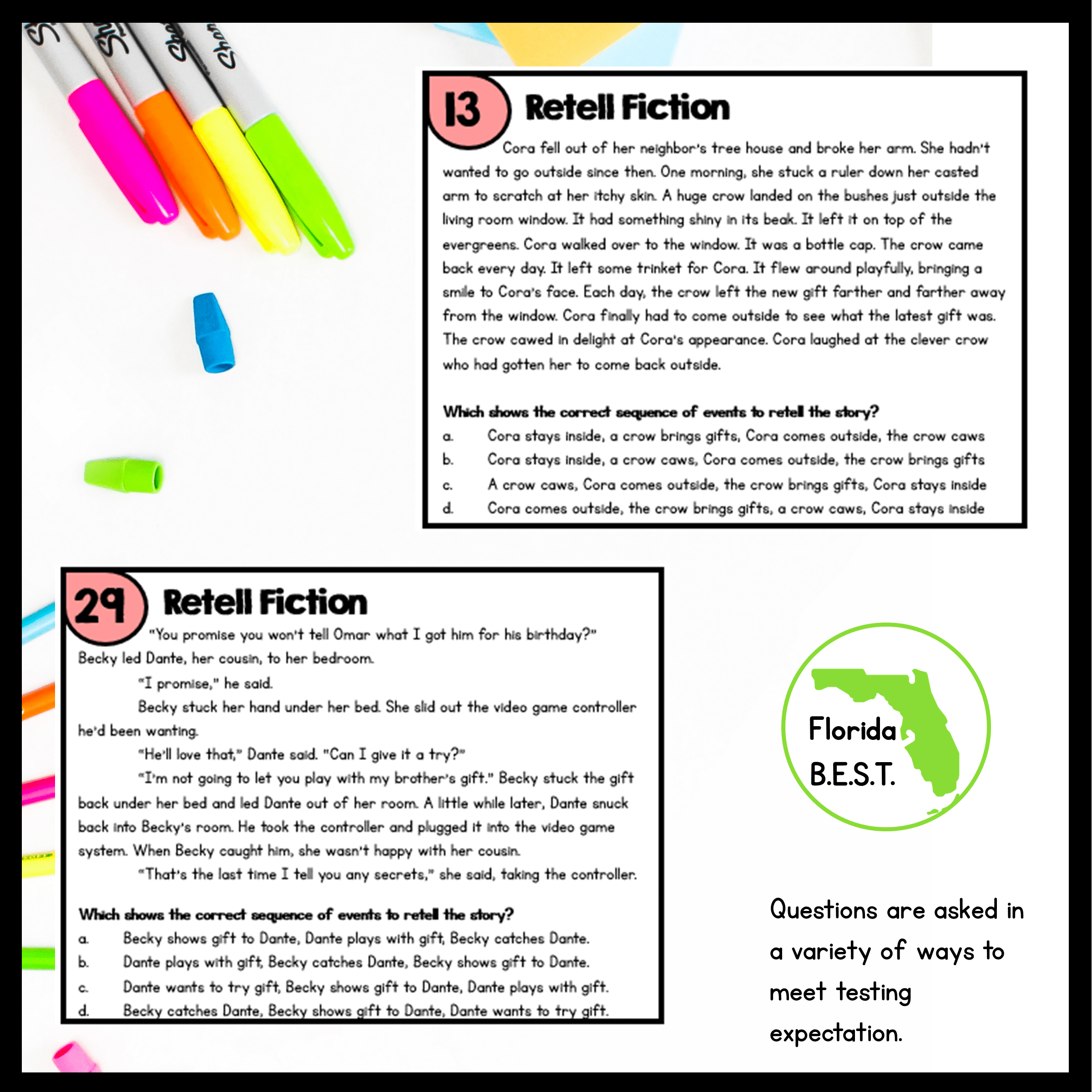 Retell Fiction Reading Task Cards - 2nd Grade - Florida FL BEST ELA.2.R.3.2 - Image 4