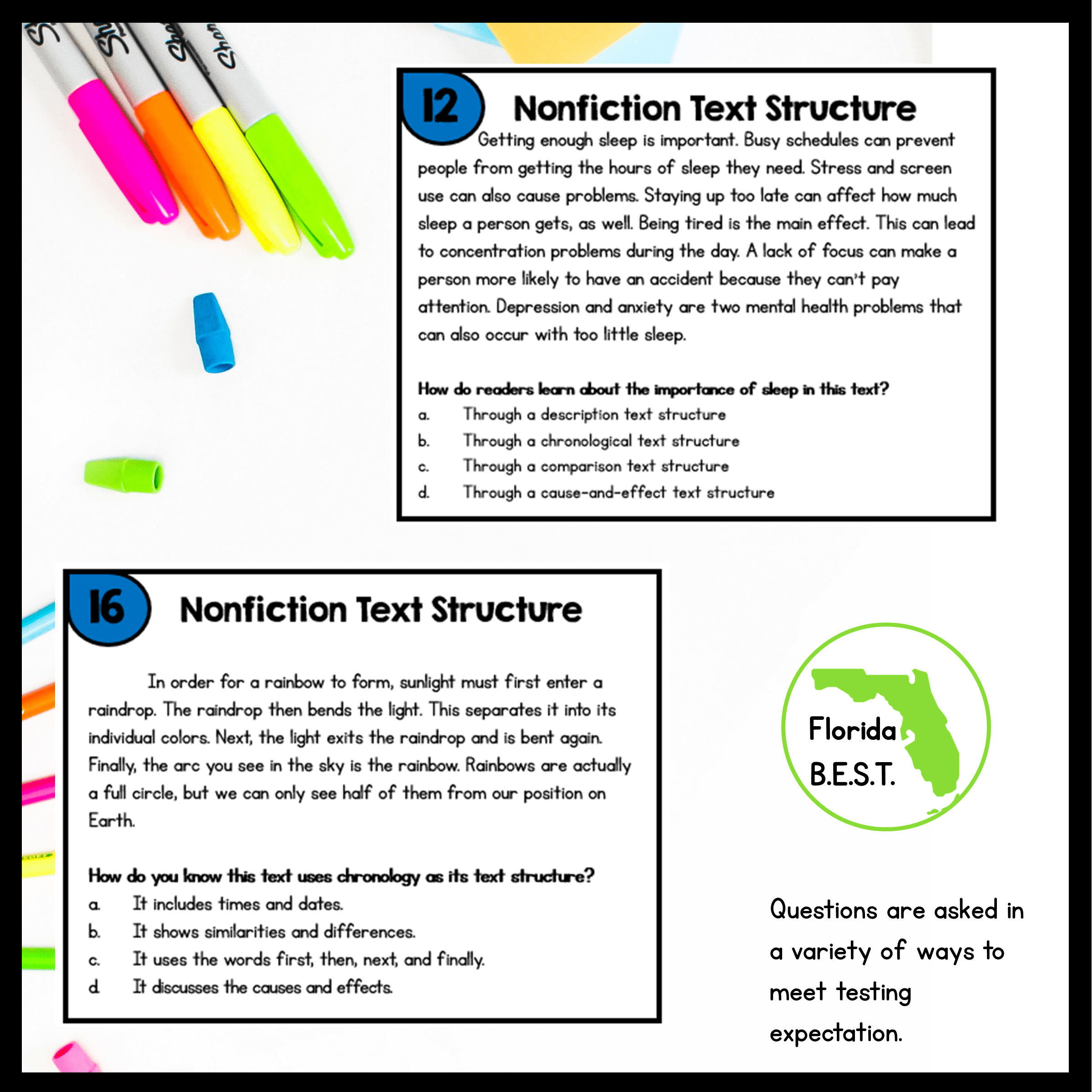 Nonfiction Text Structure Reading Task Cards 3rd Grade Florida BEST ELA.3.R.2.1 - Image 4