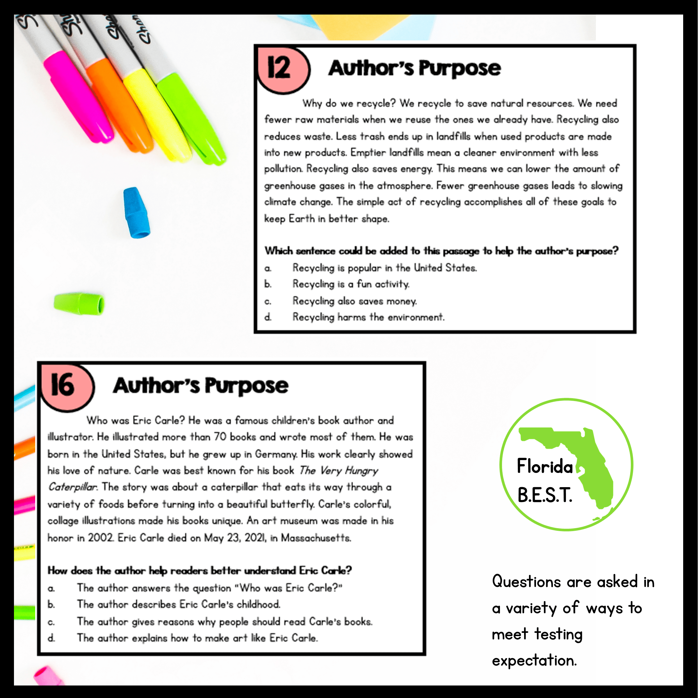 Author's Purpose Task Cards - 3rd Grade - FL BEST ELA.3.R.2.3 - Image 4
