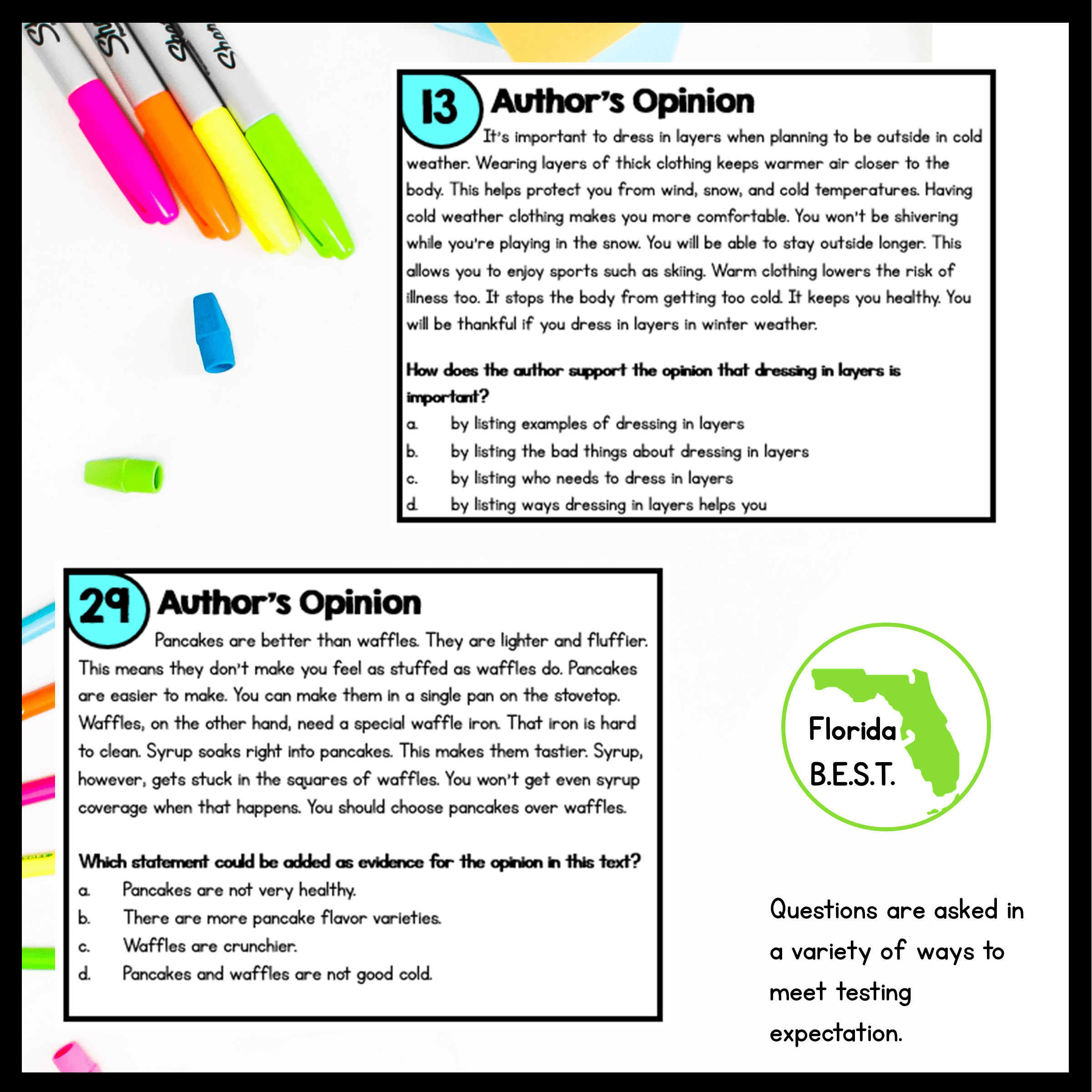 Author's Opinion Reading ELA Task Cards - 2nd Grade Florida FL BEST ELA.2.R.2.4 - Image 4