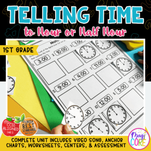 Telling Time to the Hour or Half Hour - 1st Grade Math - 1.MD.B.3 | MA.1.M.2.1