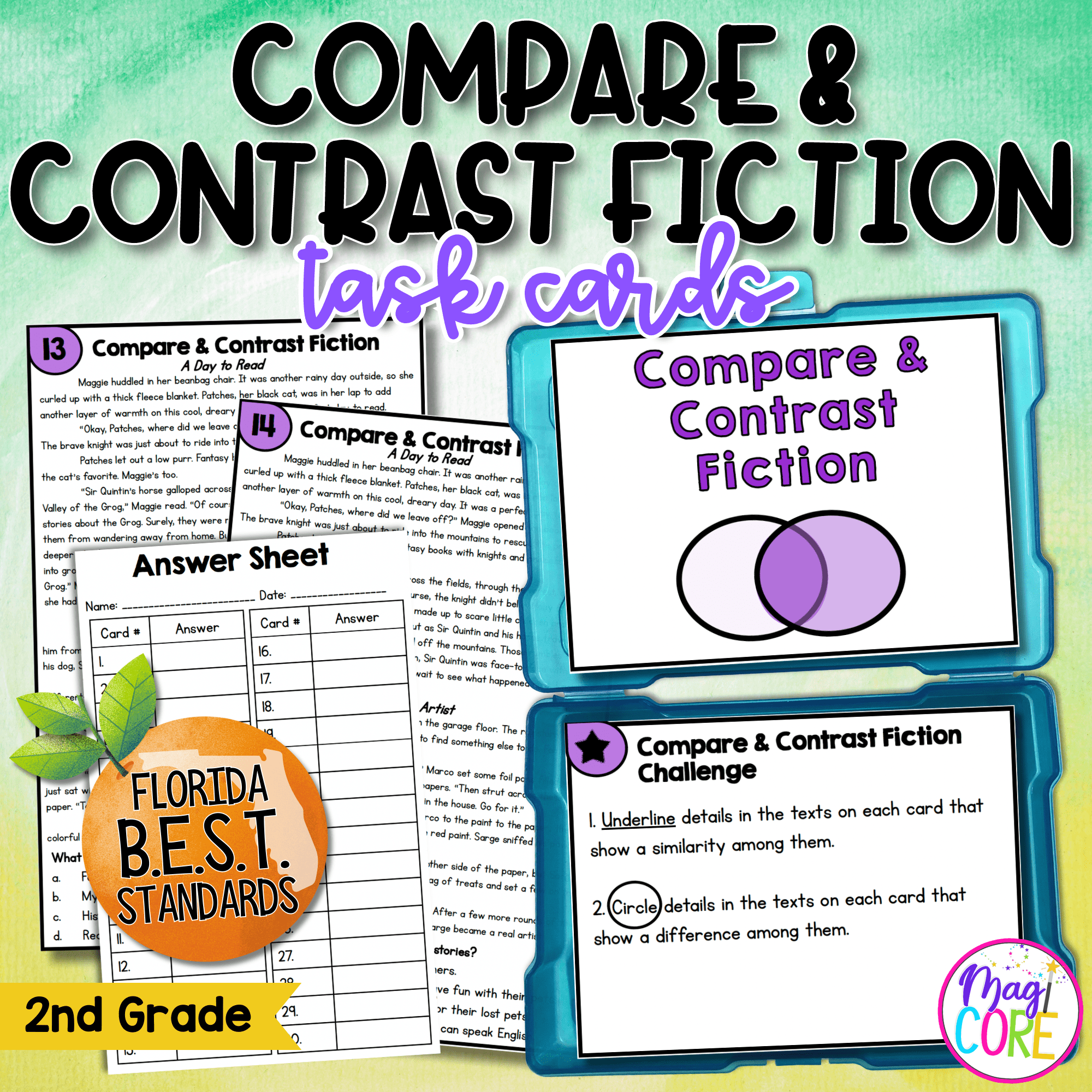 Compare and Contrast Reading Fiction Task Cards - 2nd Grade FL BEST ELA.2.R.3.3