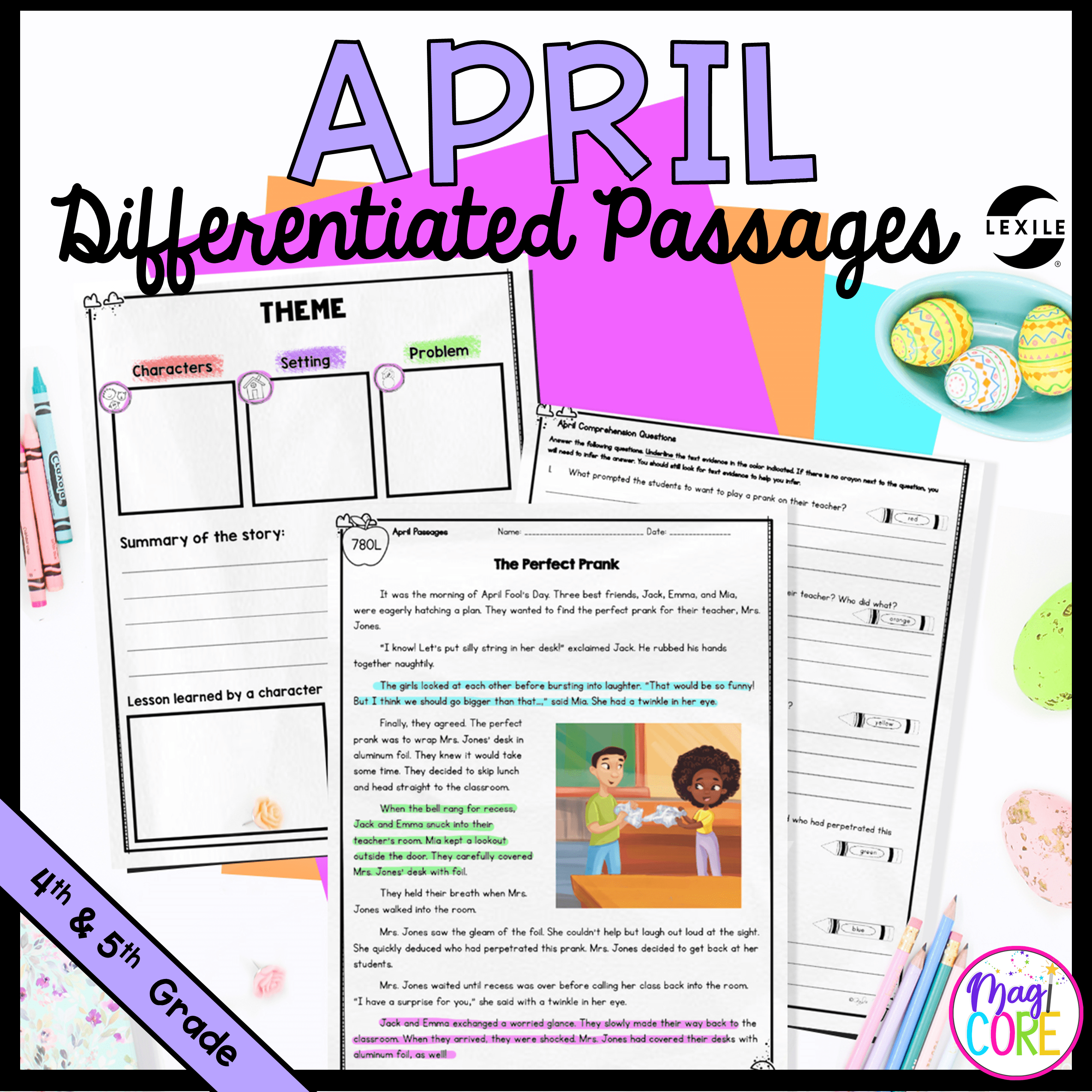 April Lexile Leveled Differentiated Reading Passages - 4th & 5th Grade