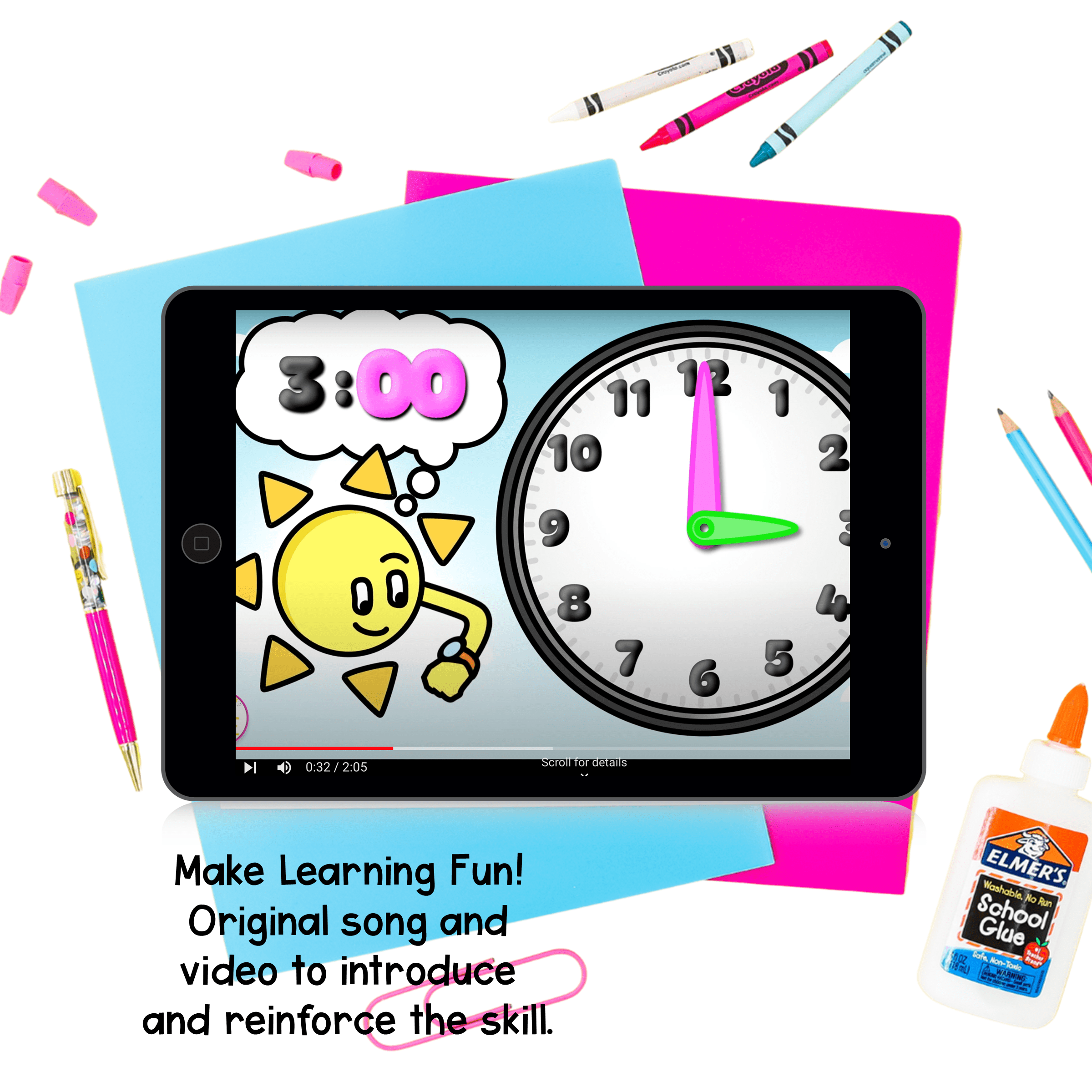 Telling Time to the Hour or Half Hour - 1st Grade Math - 1.MD.B.3 | MA.1.M.2.1 - Image 2