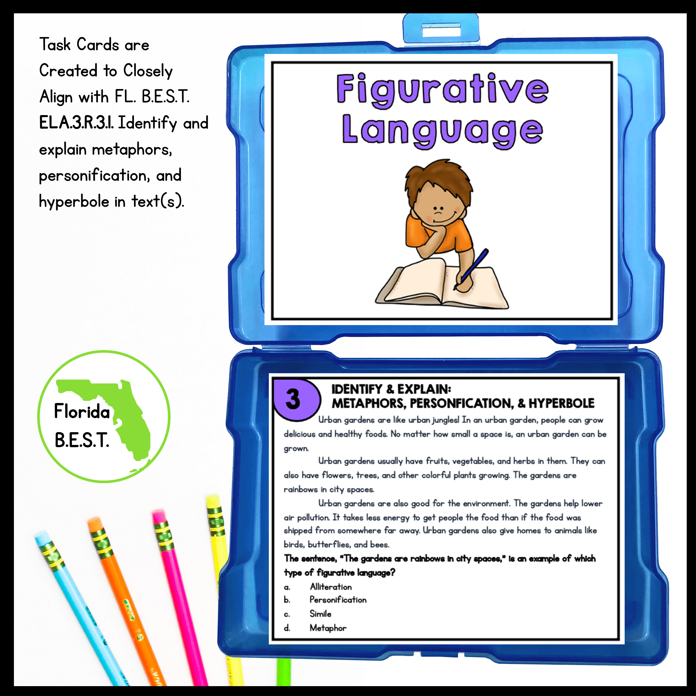 Figurative Language Reading Task Cards - 3rd Grade - FL BEST ELA.3.R.3.1 Center - Image 2