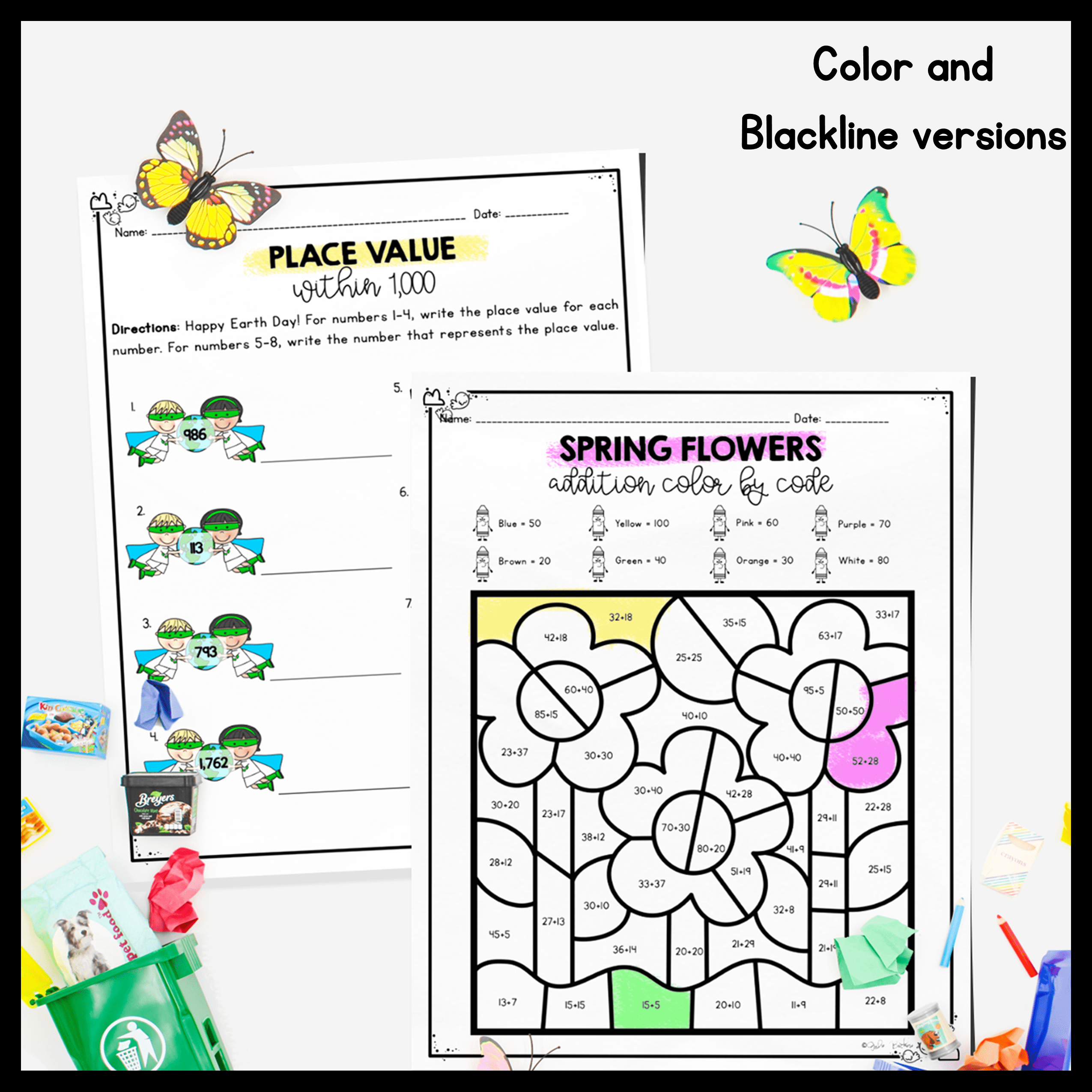 April Themed Math Practice - 2nd Grade - Image 2