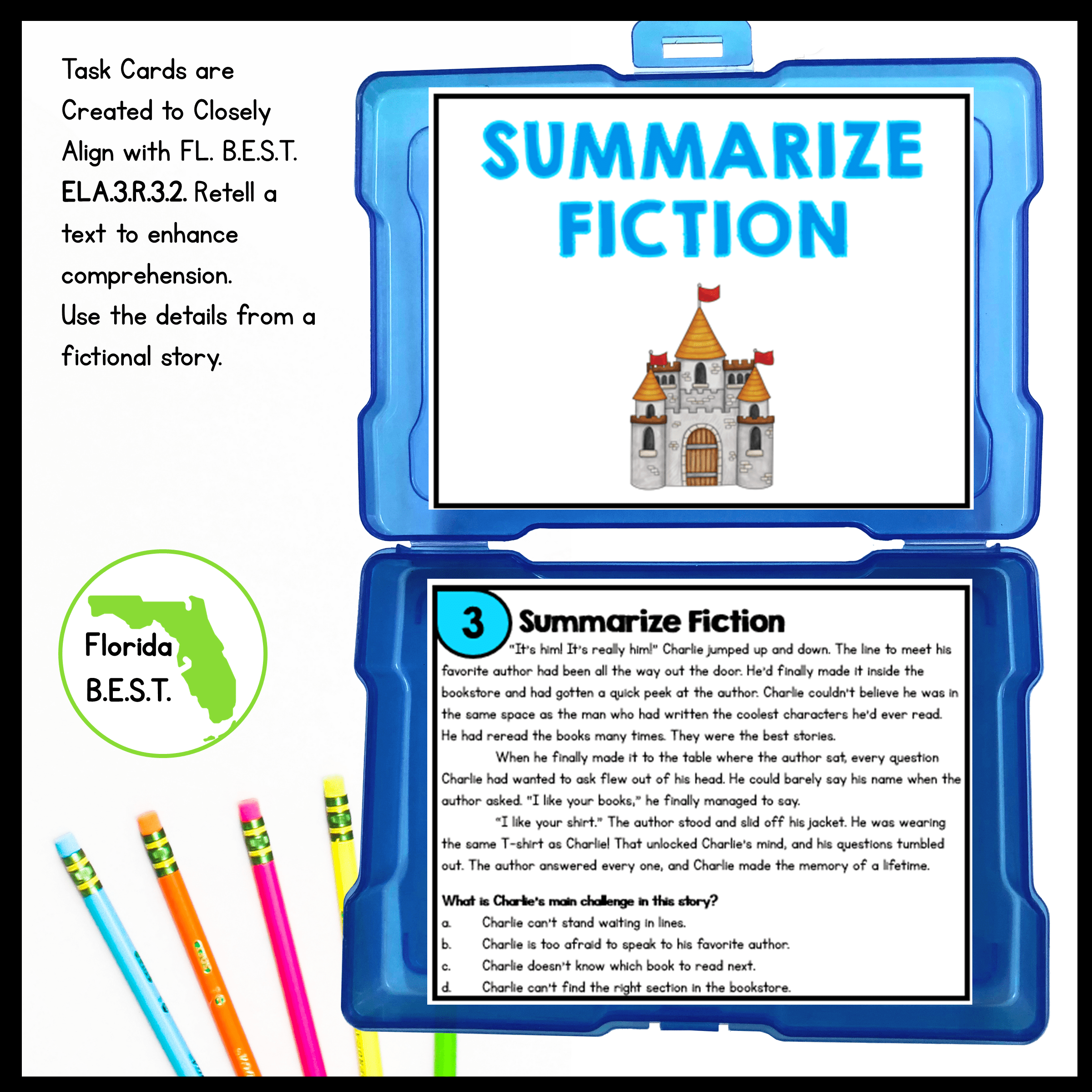 Summarize Fiction Reading Task Cards - 3rd Grade - Florida FL BEST ELA.3.R.3.2 - Image 2