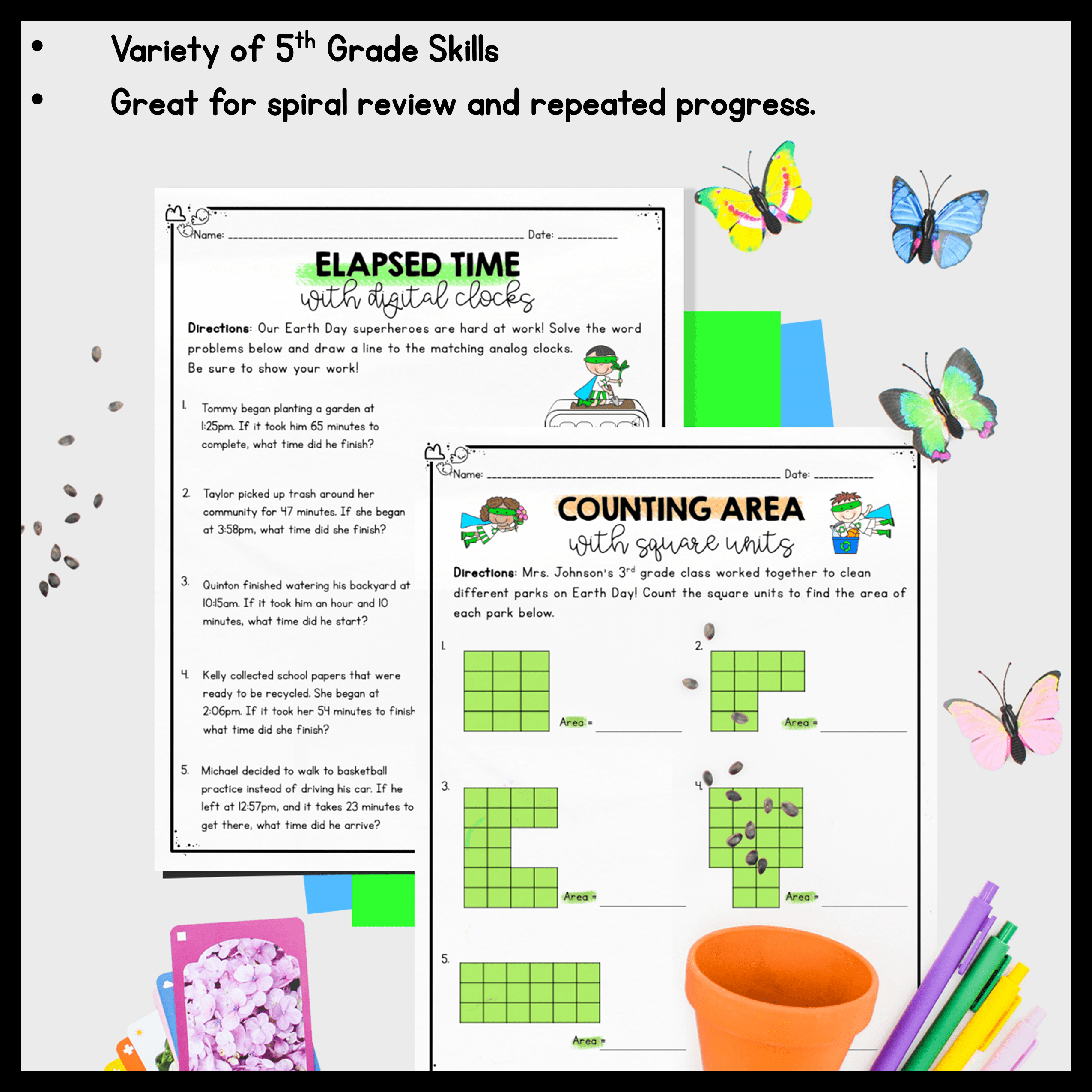 April Themed Math Practice - 5th Grade - Image 3