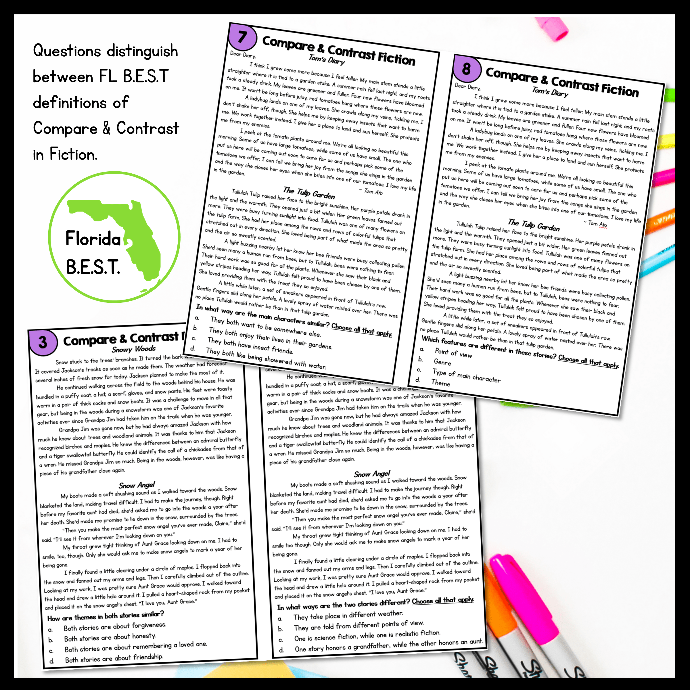 Compare and Contrast Reading Fiction Task Cards - 2nd Grade FL BEST ELA.2.R.3.3 - Image 3