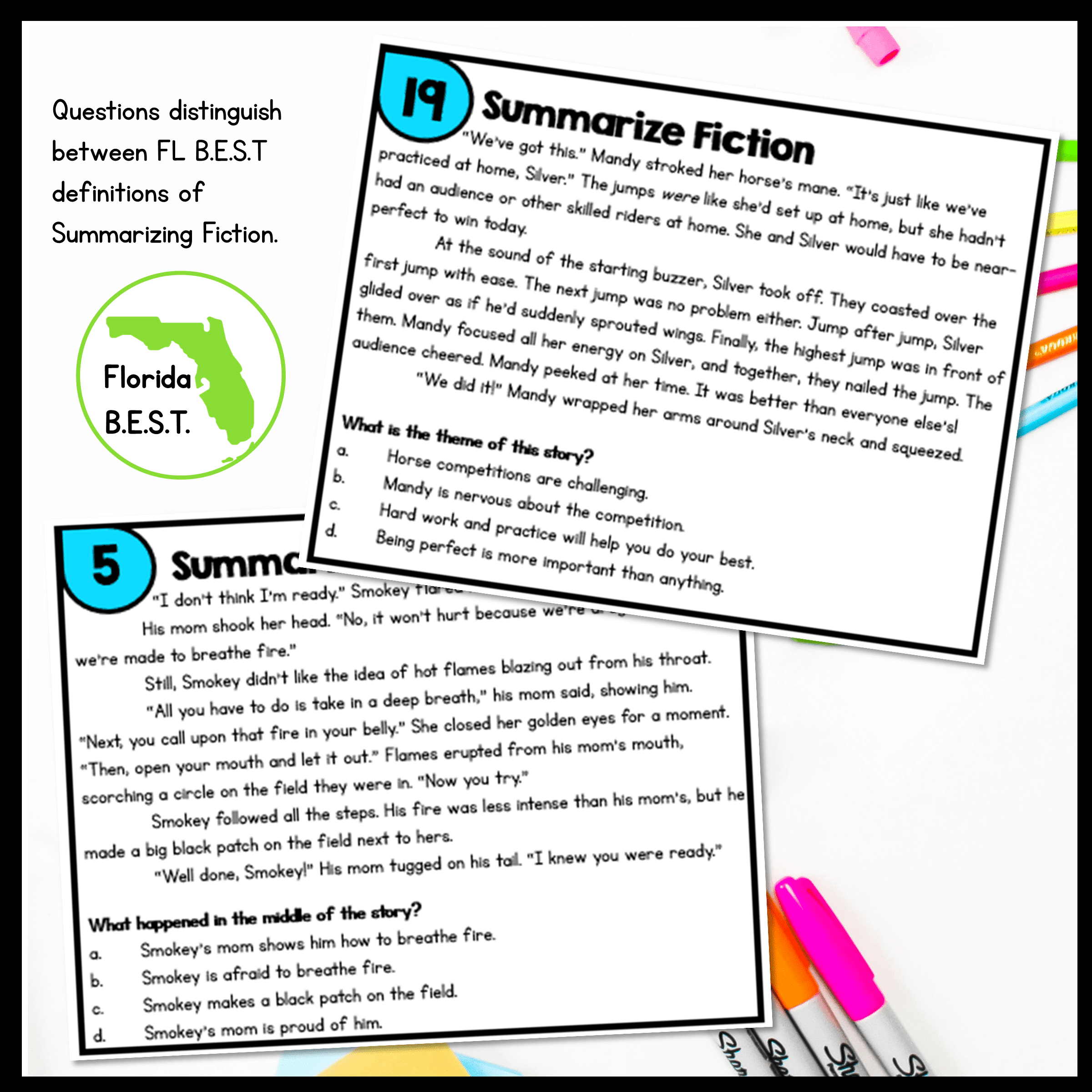 Summarize Fiction Reading Task Cards - 3rd Grade - Florida FL BEST ELA.3.R.3.2 - Image 3