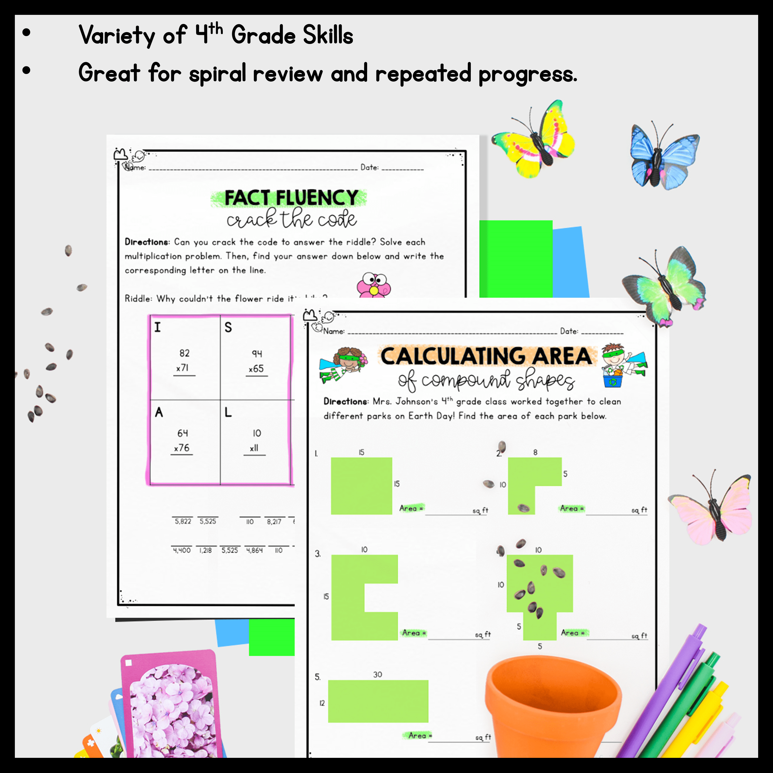 April Themed Math Practice - 4th Grade - Image 3