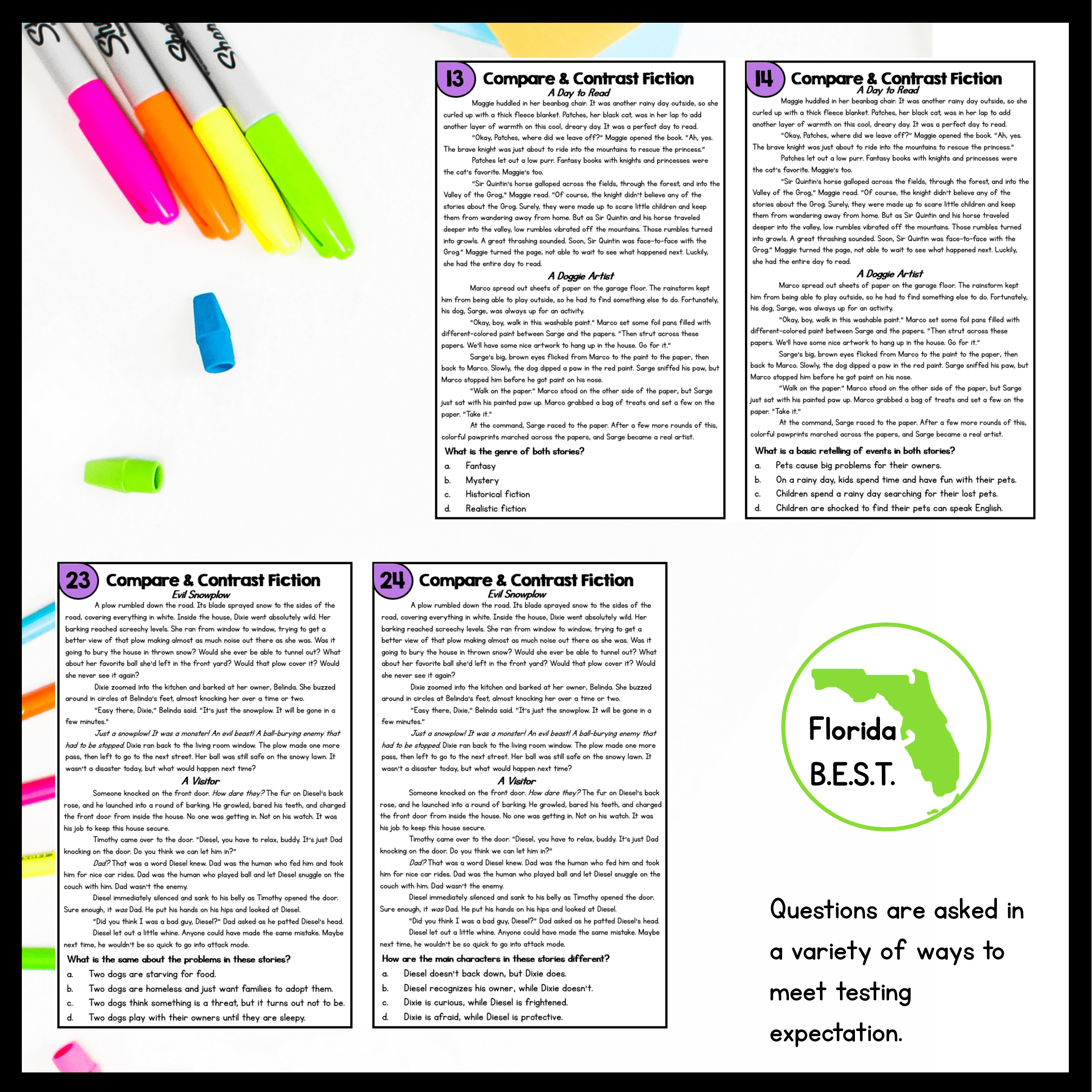 Compare and Contrast Reading Fiction Task Cards - 2nd Grade FL BEST ELA.2.R.3.3 - Image 4