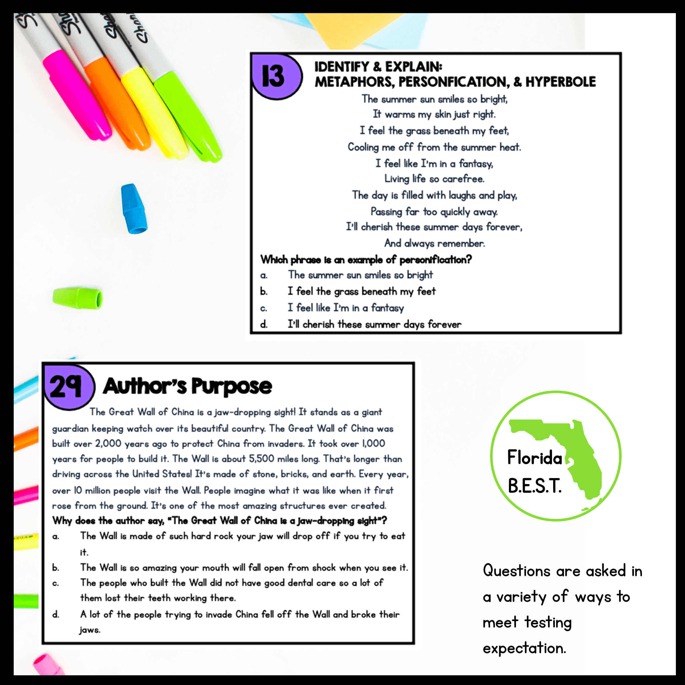 Figurative Language Reading Task Cards - 3rd Grade - FL BEST ELA.3.R.3.1 Center - Image 4