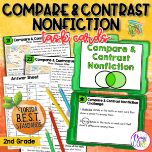 Compare & Contrast Nonfiction Task Cards - 2nd Grade FL BEST ELA.2.R.3.3 Center