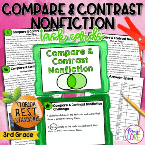 Compare & Contrast Nonfiction Task Cards - 3rd Grade FL BEST ELA.3.R.3.3 Game