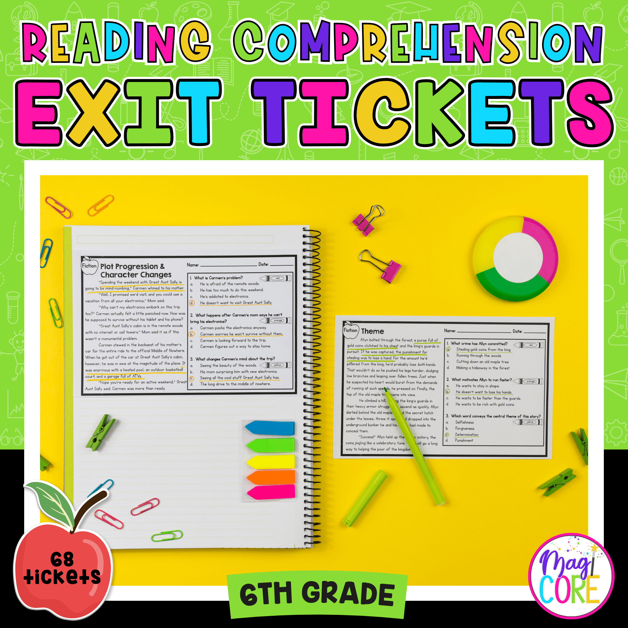 6th Grade Reading Comprehension Exit Tickets - Literature & Informational Text