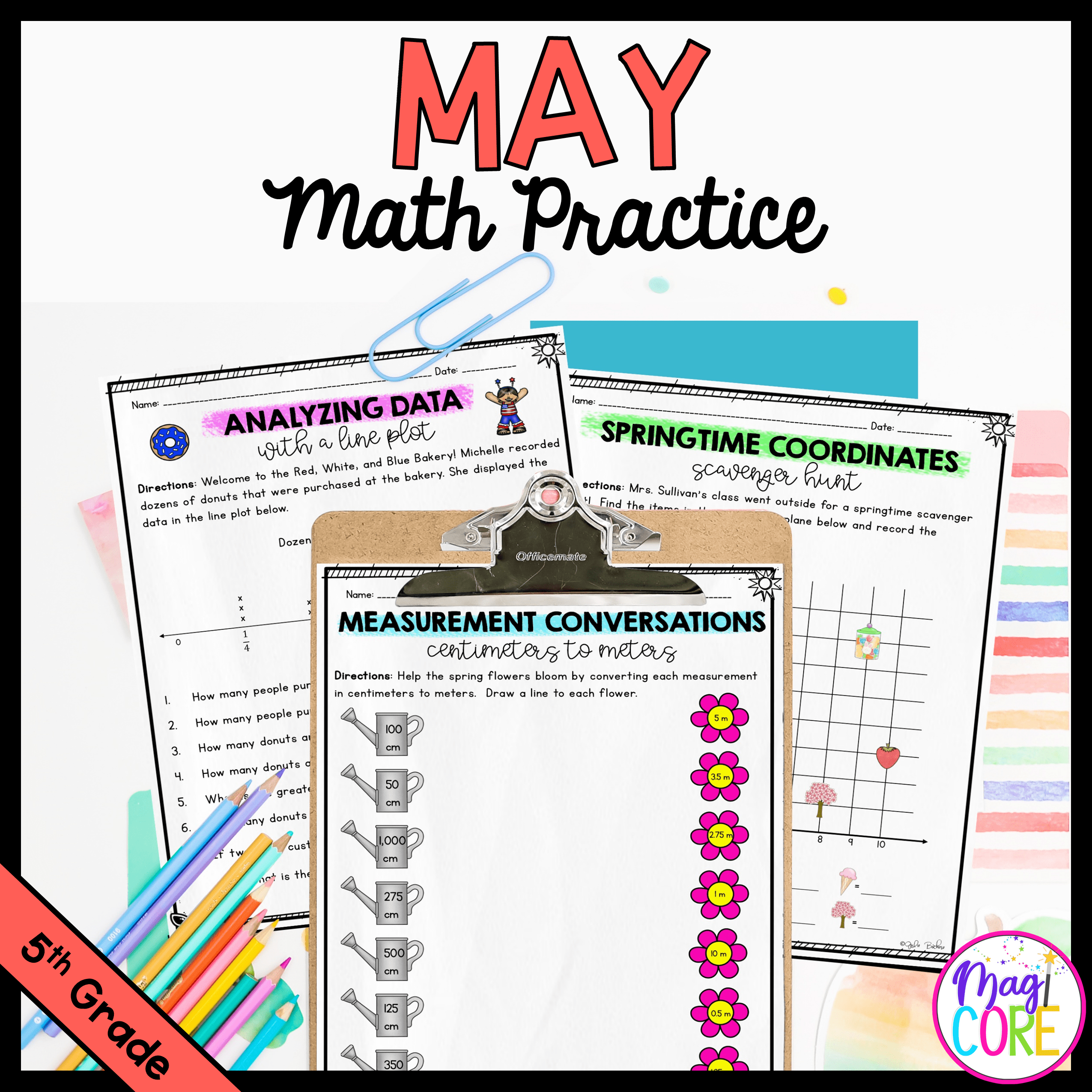 May Themed Math Practice - 5th Grade